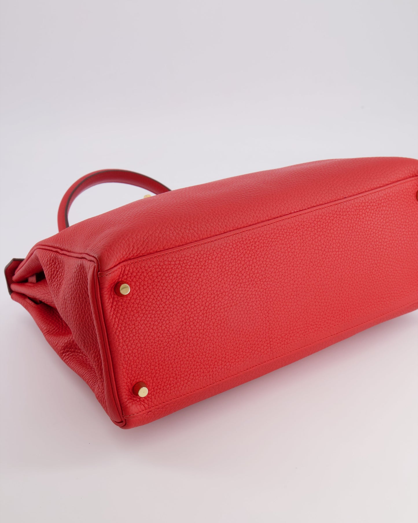 Hermes Kelly 35 Retourne Bag in Rouge Casaque Clemence Leather with Gold Hardware