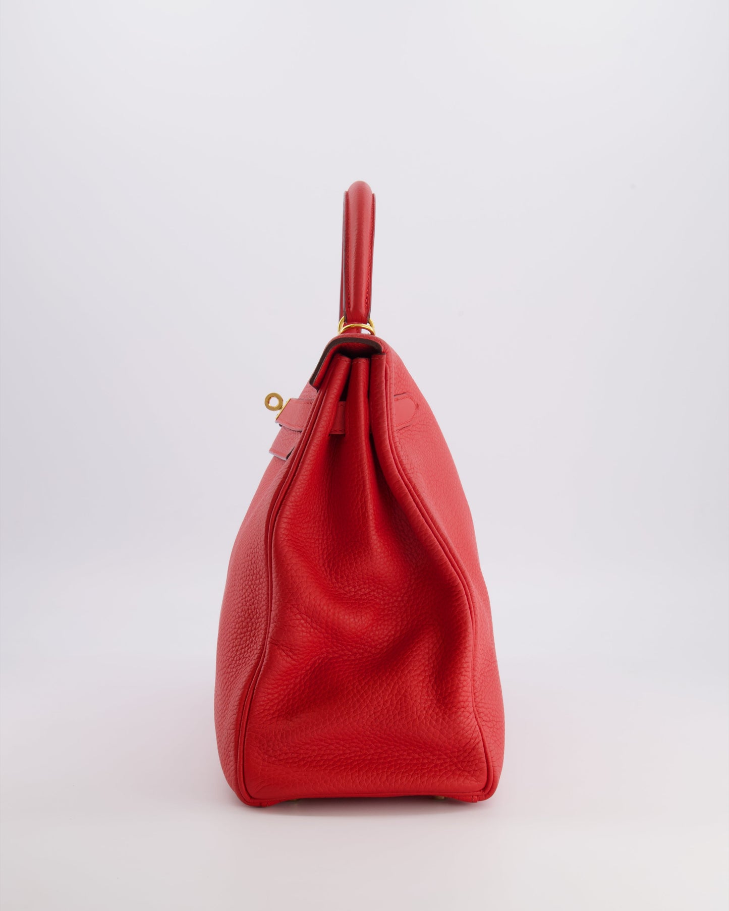 Hermes Kelly 35 Retourne Bag in Rouge Casaque Clemence Leather with Gold Hardware