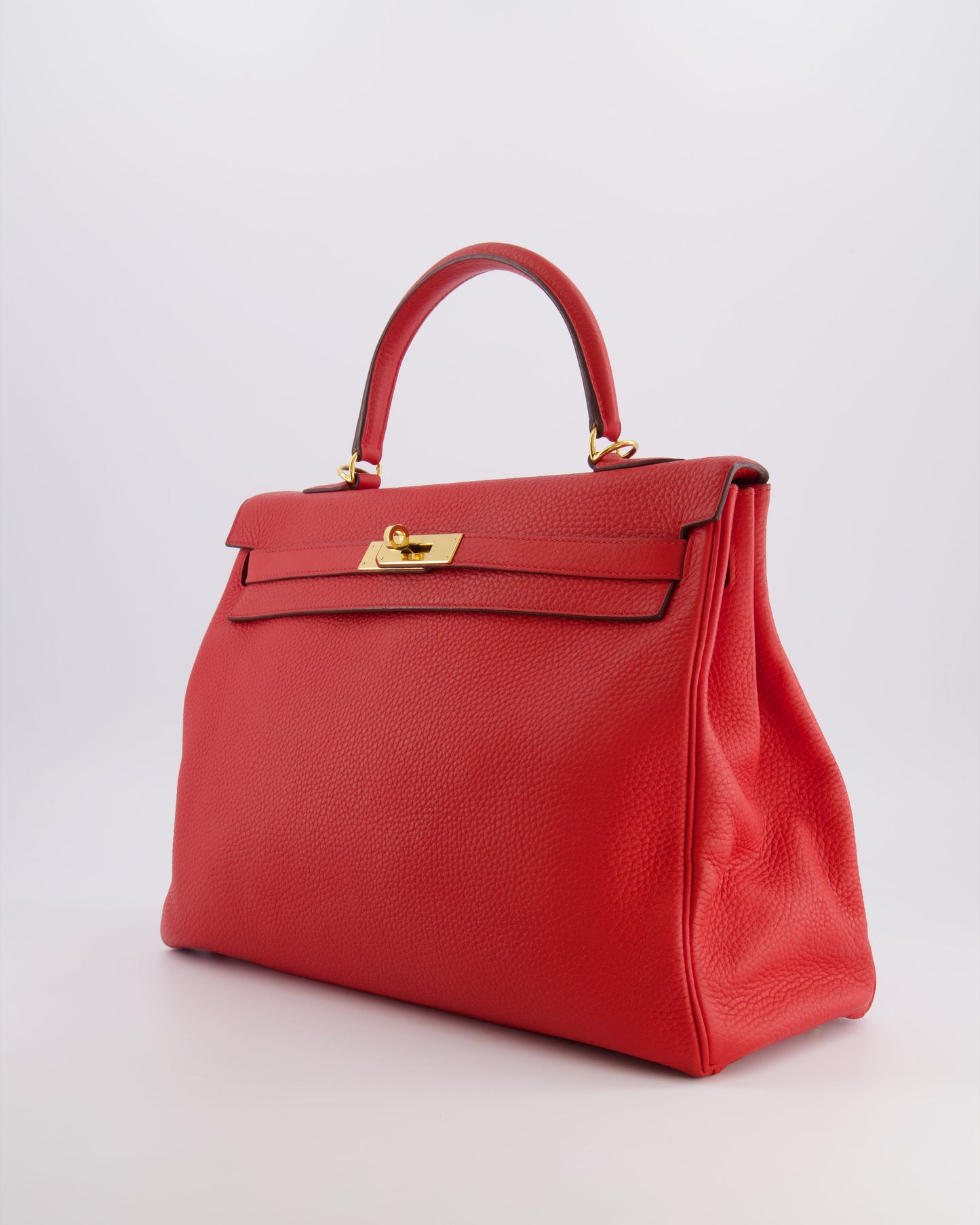 Hermes Kelly 35 Retourne Bag in Rouge Casaque Clemence Leather with Gold Hardware
