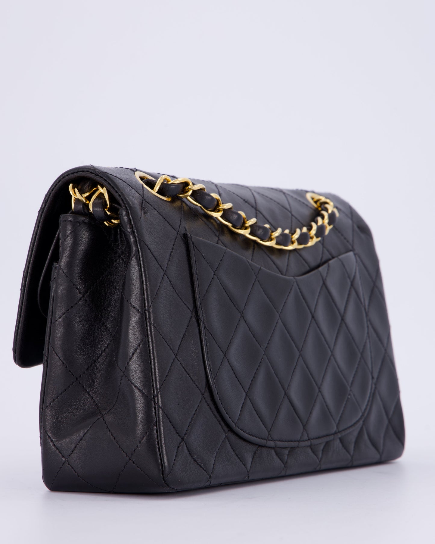 Chanel Vintage Black Small Classic Double Flap Bag in Lambskin Leather with 24K Gold Hardware