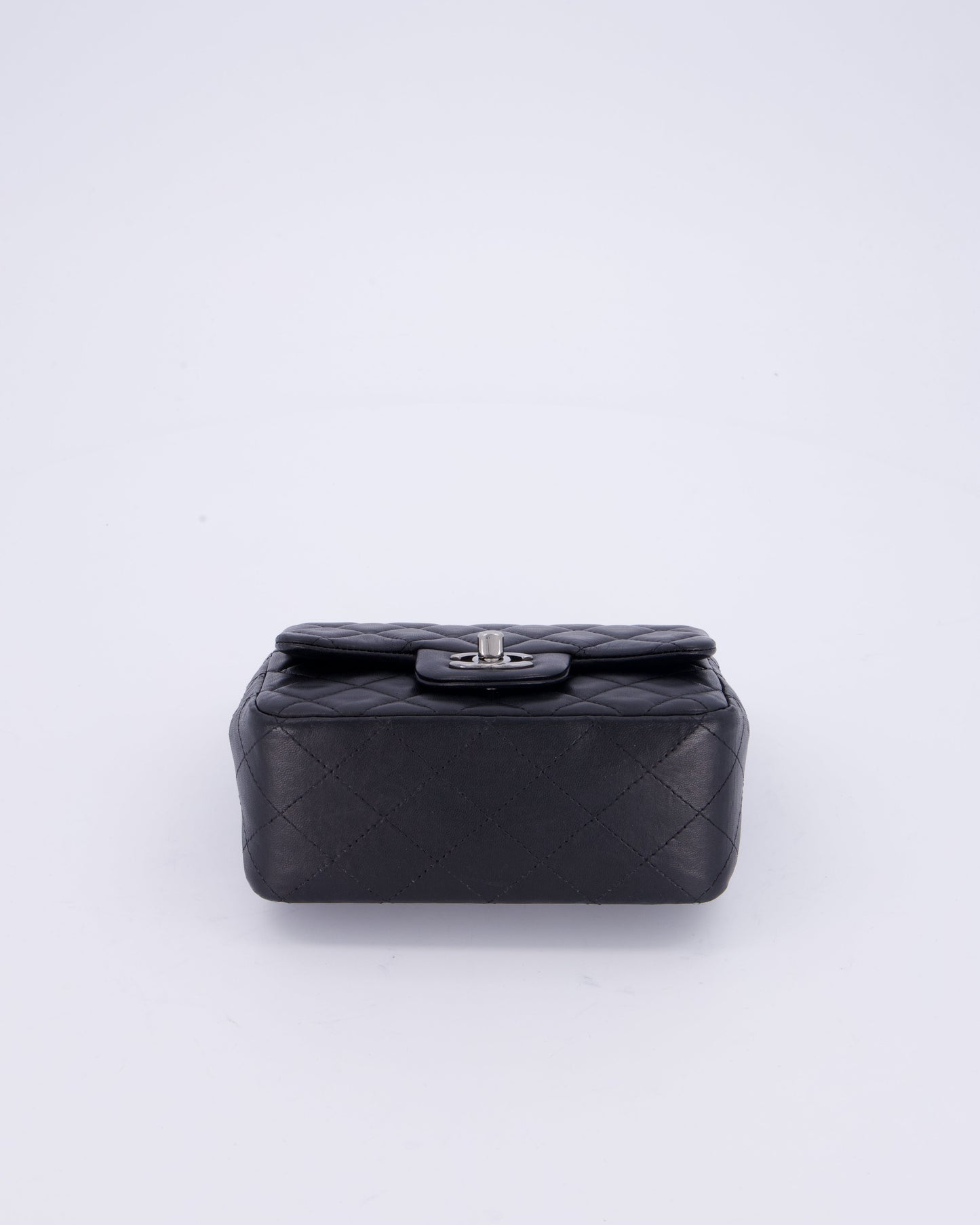 Chanel Black Mini Square Classic Flap Bag in Quilted Lambskin Leather with Ruthenium Hardware