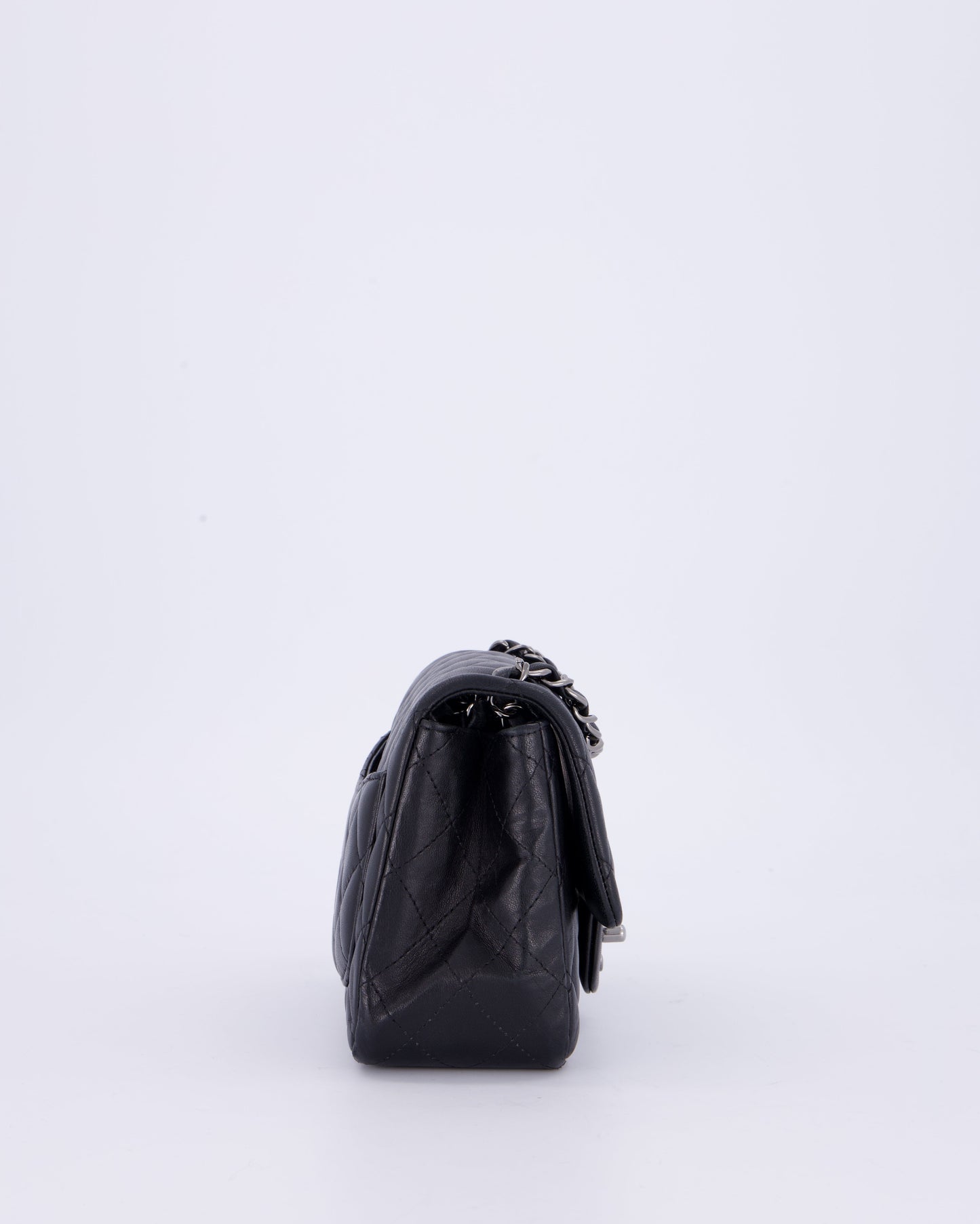 Chanel Black Mini Square Classic Flap Bag in Quilted Lambskin Leather with Ruthenium Hardware