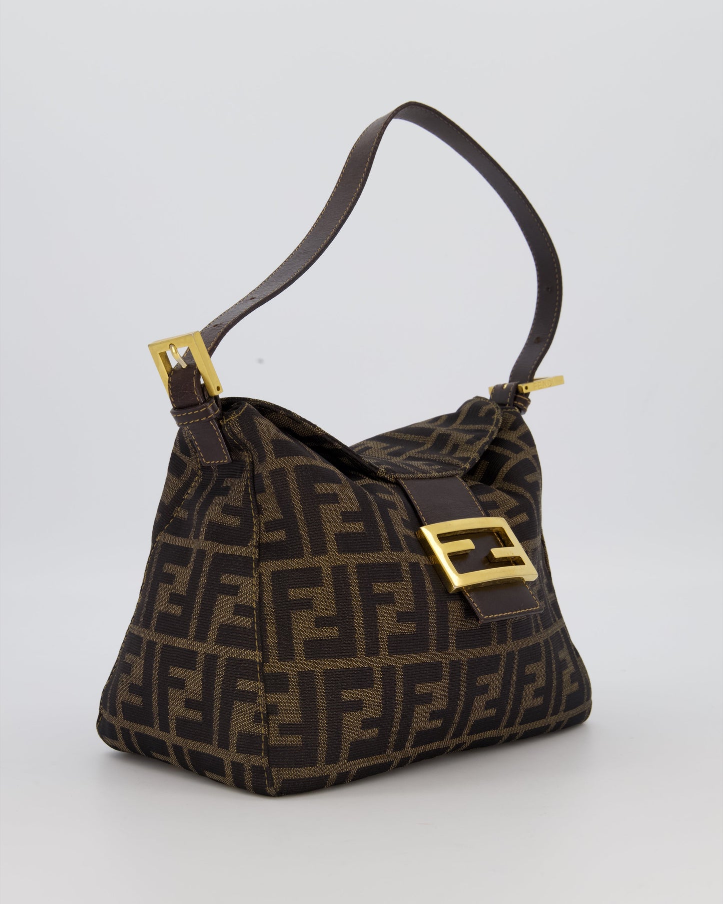 Fendi Brown Vintage Zucca Tobacco Bag in Monogram Canvas and Leather with Gold Hardware