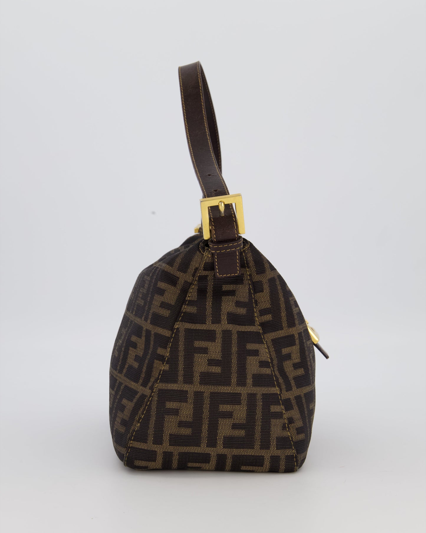 Fendi Brown Vintage Zucca Tobacco Bag in Monogram Canvas and Leather with Gold Hardware