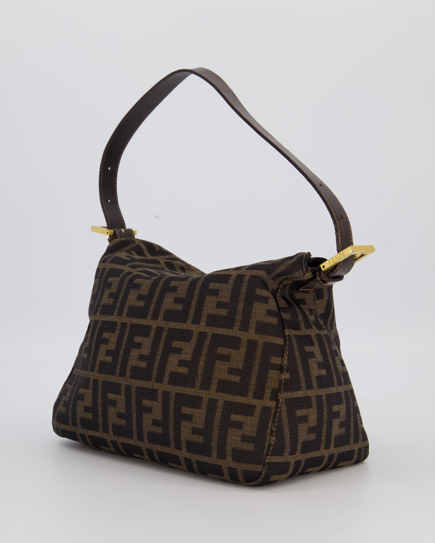 Fendi Brown Vintage Zucca Tobacco Bag in Monogram Canvas and Leather with Gold Hardware