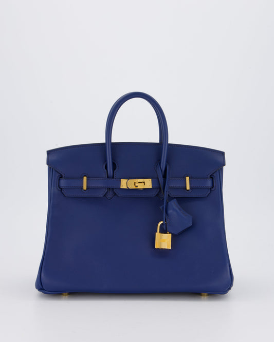 Hermes Birkin 25 Retourne Bag in Bleu Saphir Swift Leather with Gold Hardware