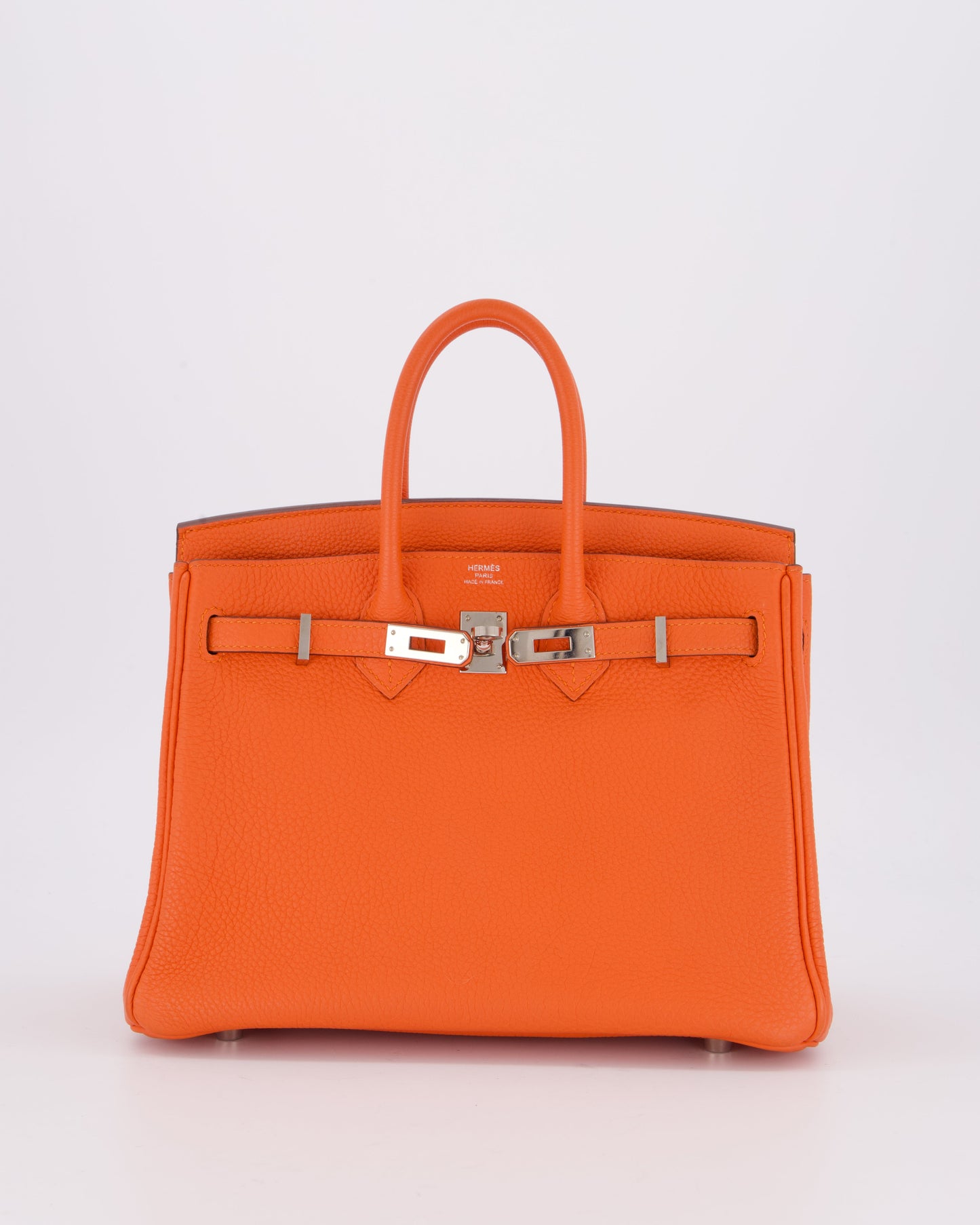 Hermes Birkin 25 Retourne Bag in Feu Togo Leather with Palladium Hardware