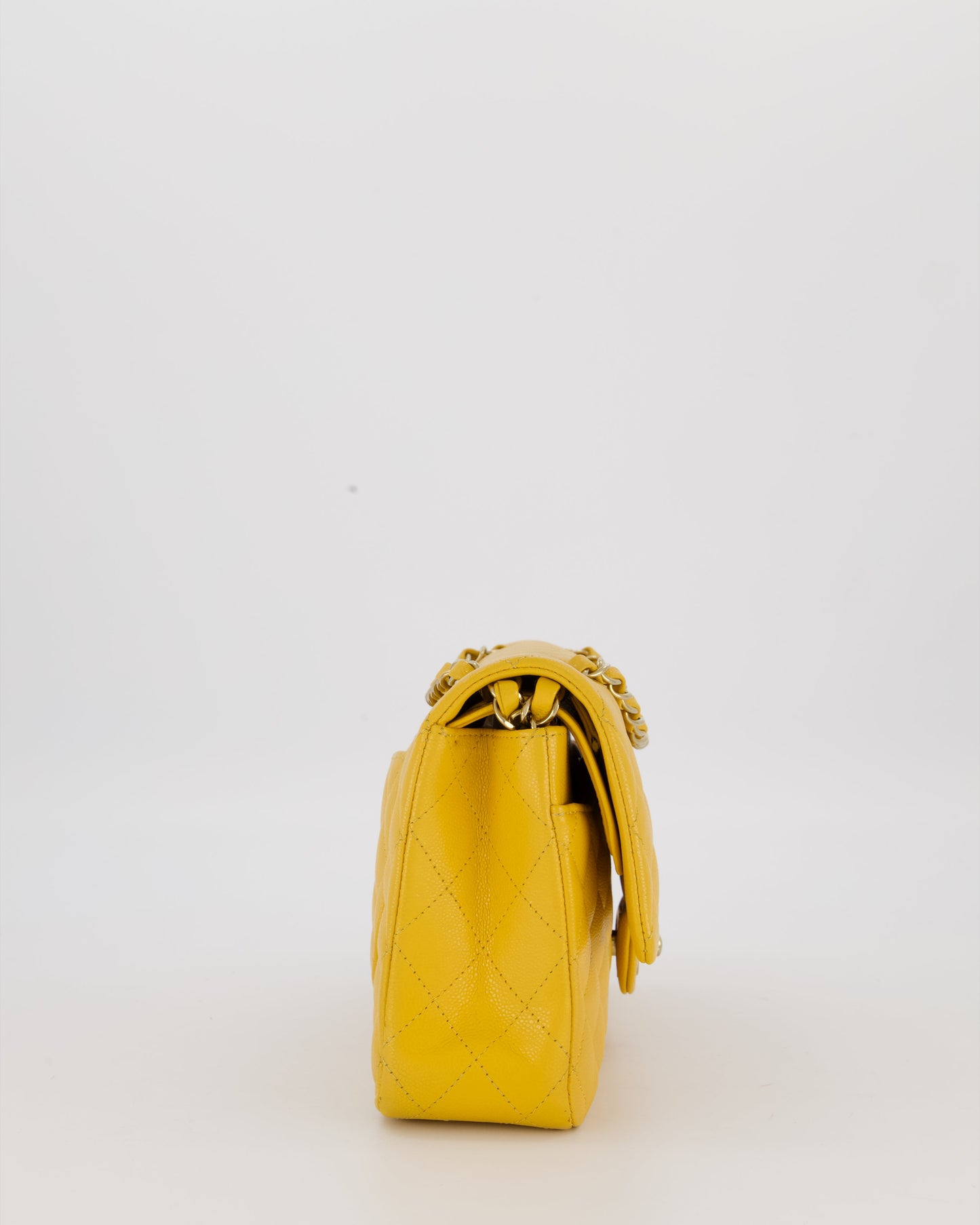 Chanel Amber Yellow Medium Classic Double Flap Bag in Caviar Leather with Champagne Gold Hardware