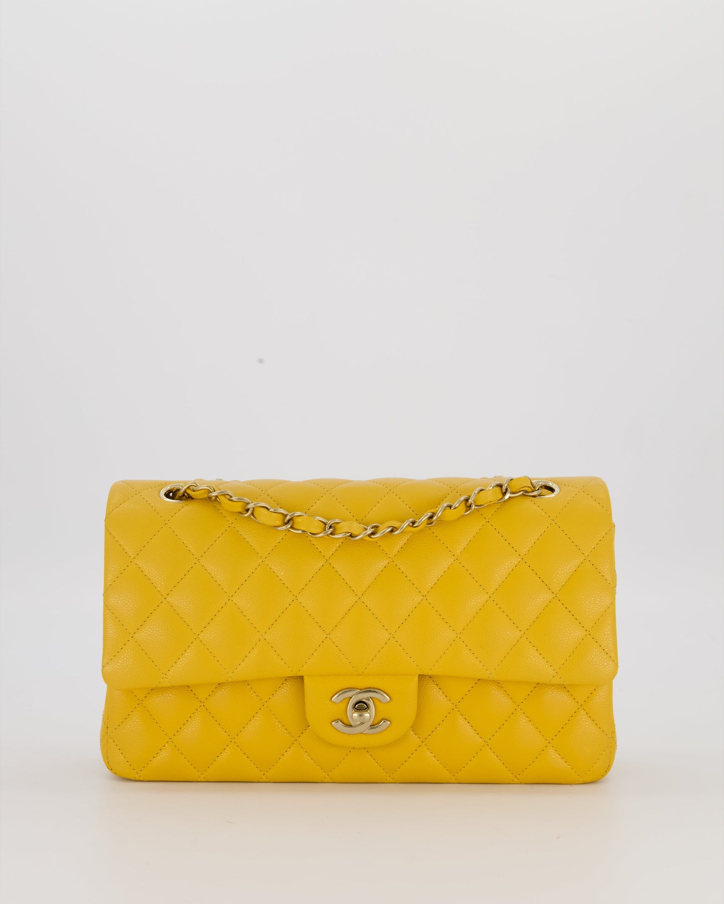 Chanel Amber Yellow Medium Classic Double Flap Bag in Caviar Leather with Champagne Gold Hardware