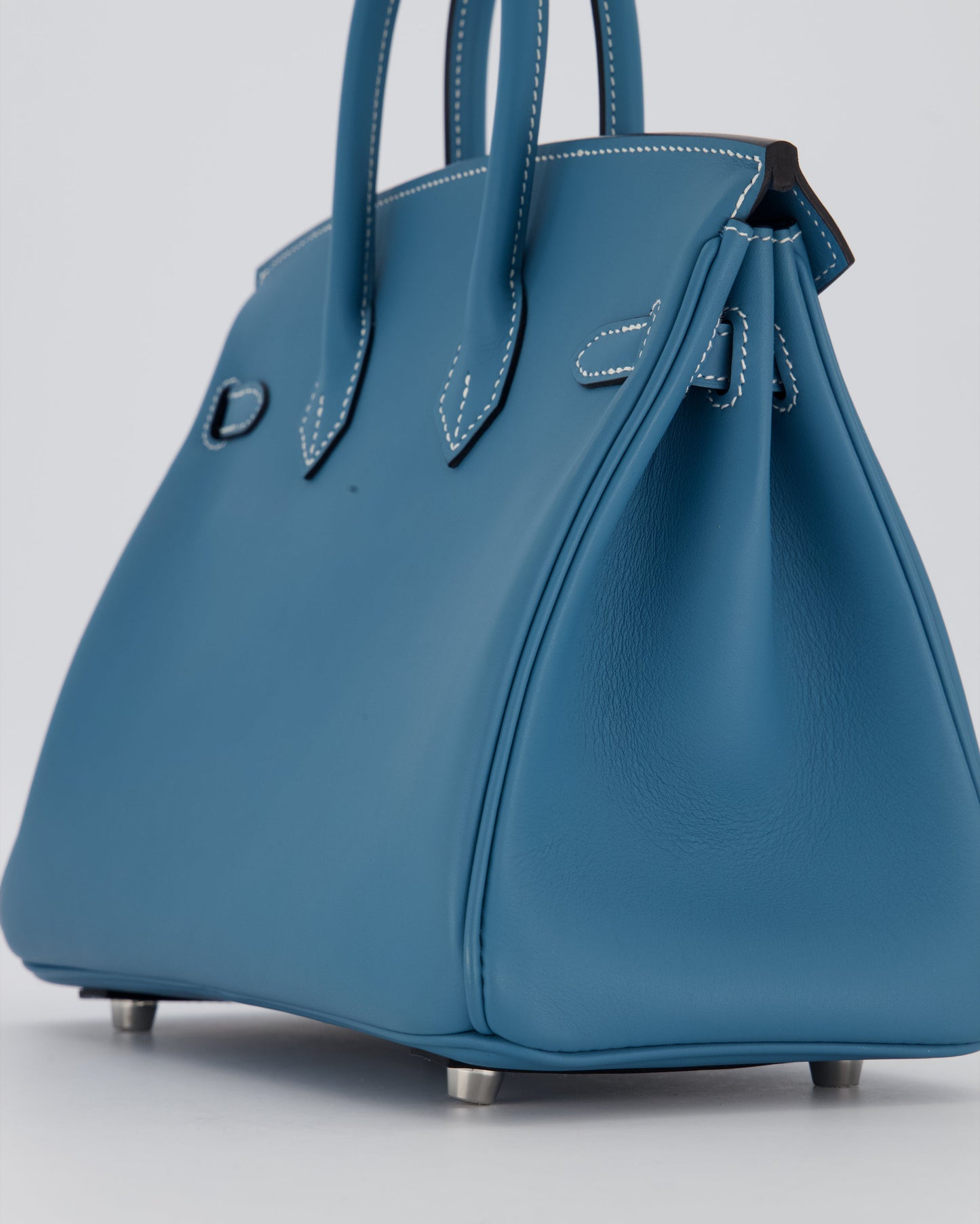 *RARE* Hermes Birkin 25 Retourne Bag in Bleu Jean Swift Leather with Palladium Hardware