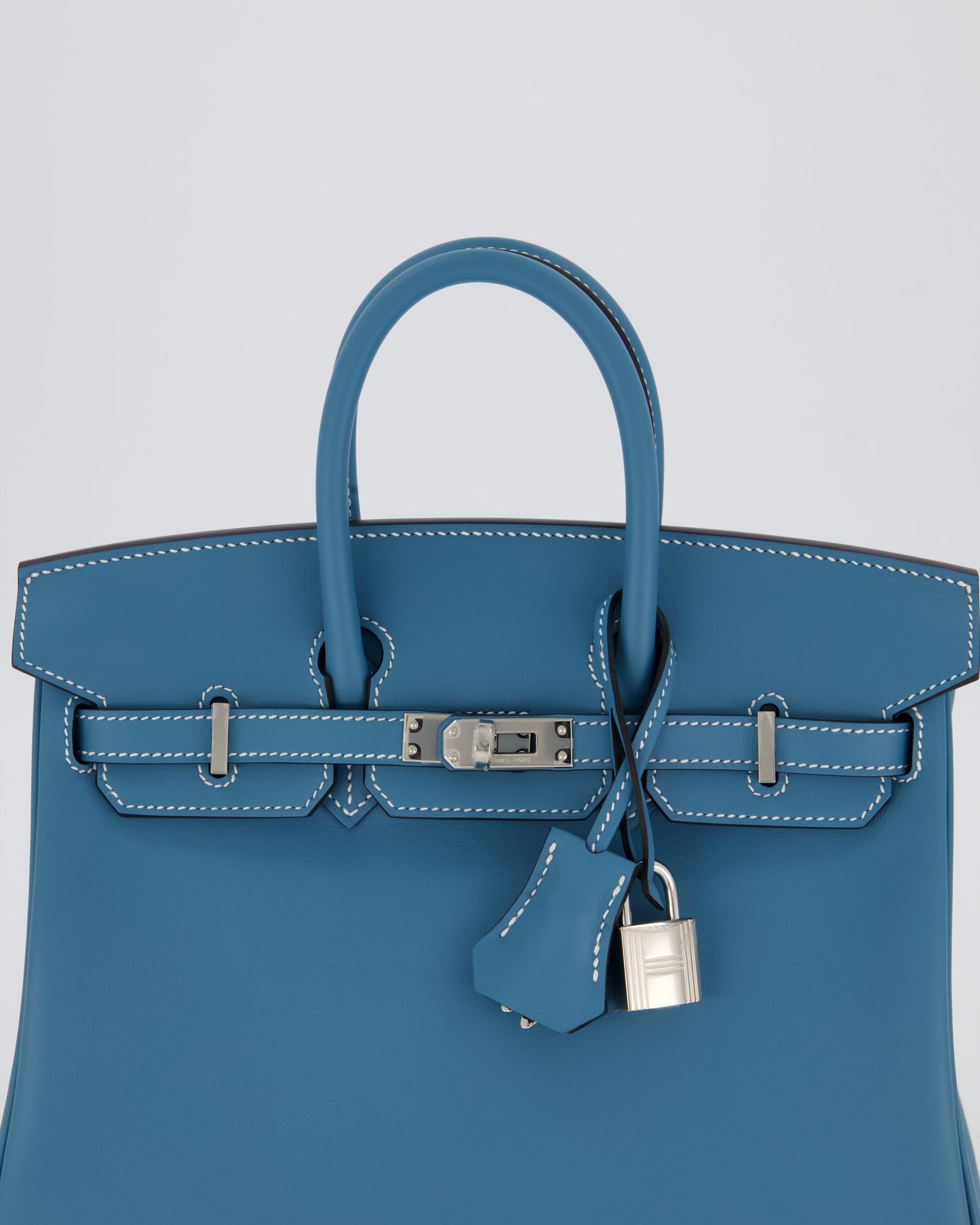 *RARE* Hermes Birkin 25 Retourne Bag in Bleu Jean Swift Leather with Palladium Hardware