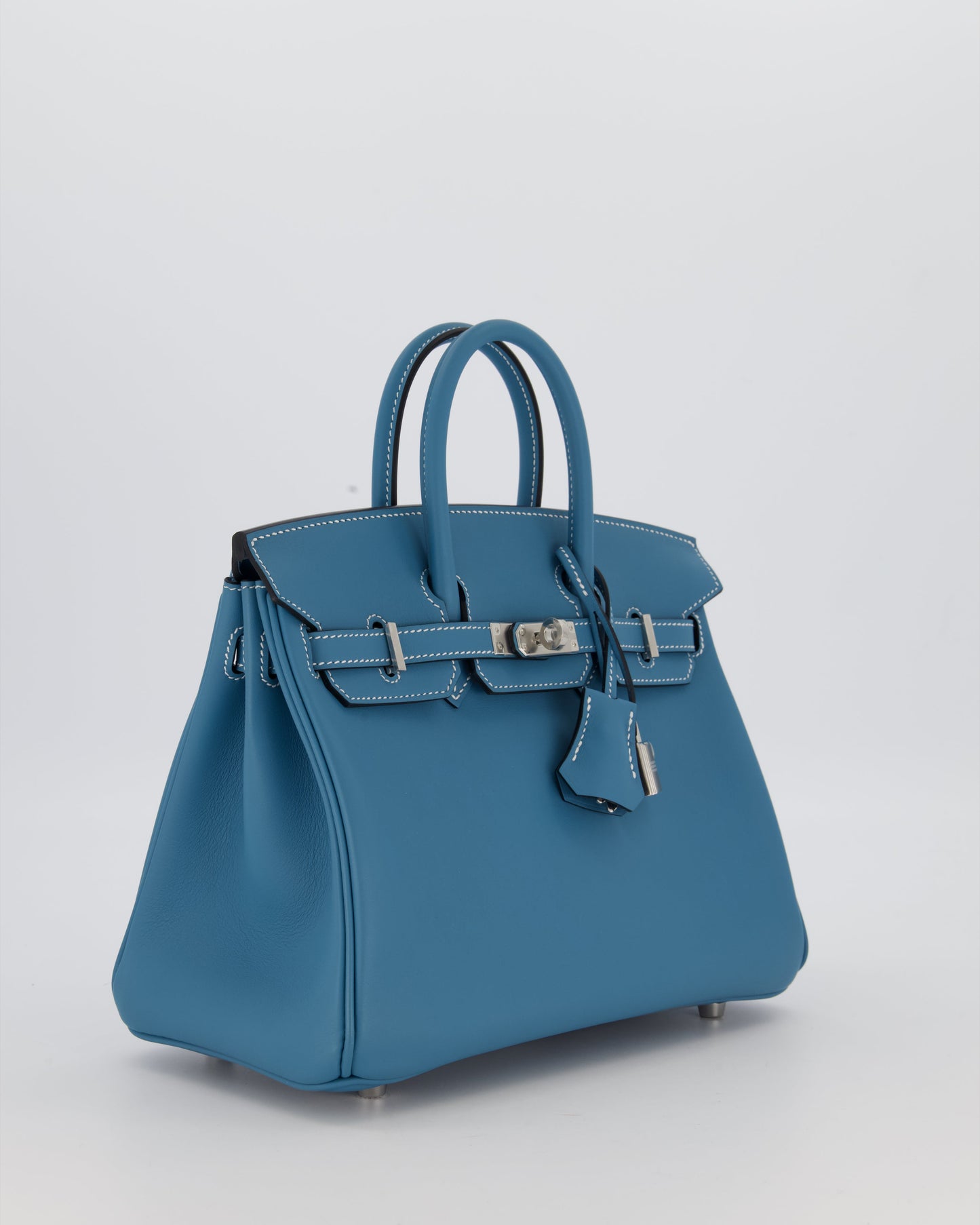 *RARE* Hermes Birkin 25 Retourne Bag in Bleu Jean Swift Leather with Palladium Hardware