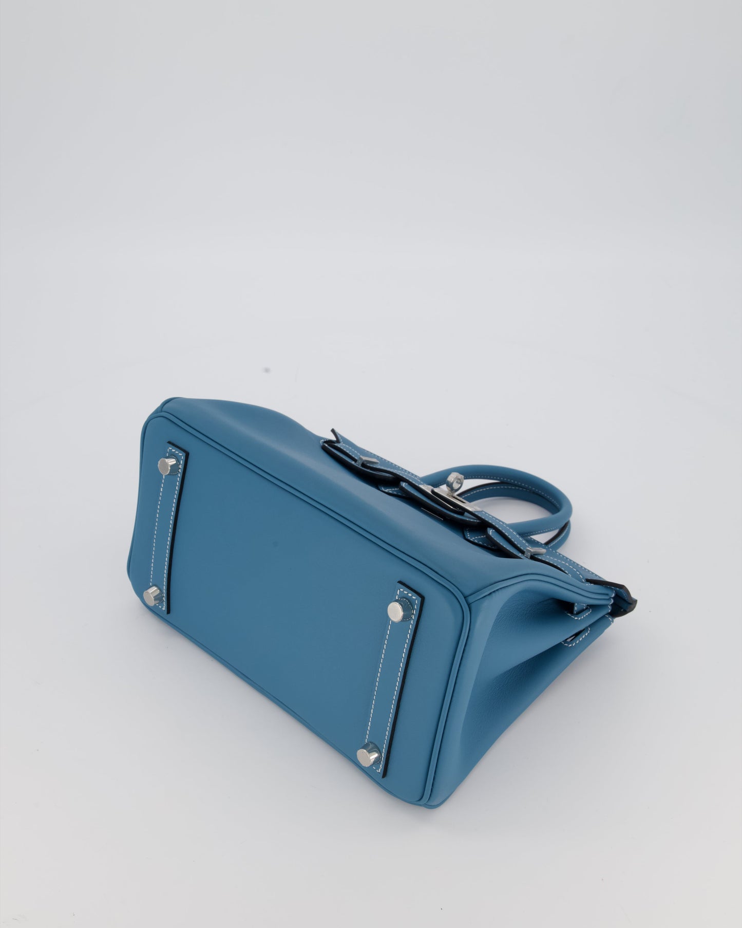 *RARE* Hermes Birkin 25 Retourne Bag in Bleu Jean Swift Leather with Palladium Hardware