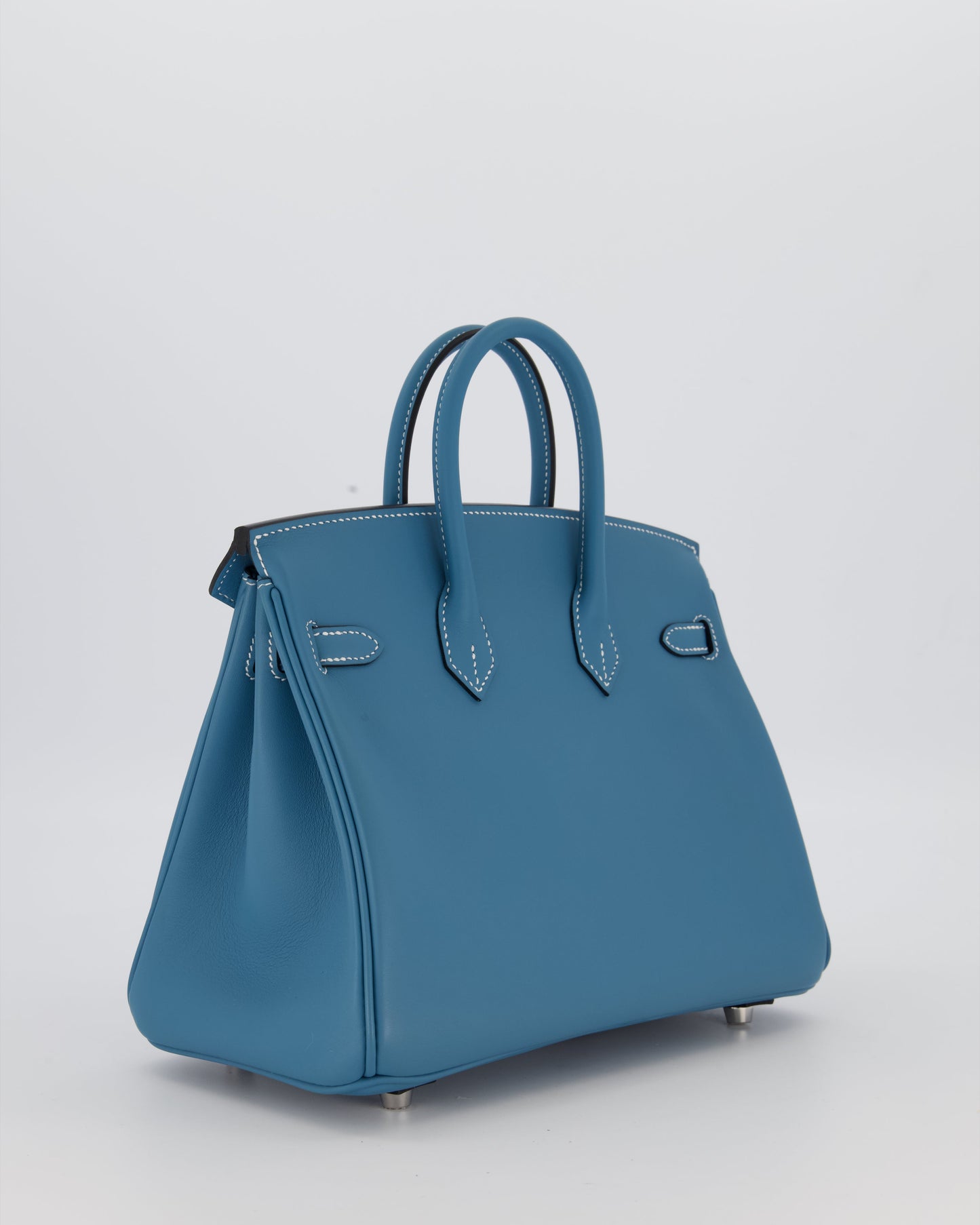 *RARE* Hermes Birkin 25 Retourne Bag in Bleu Jean Swift Leather with Palladium Hardware