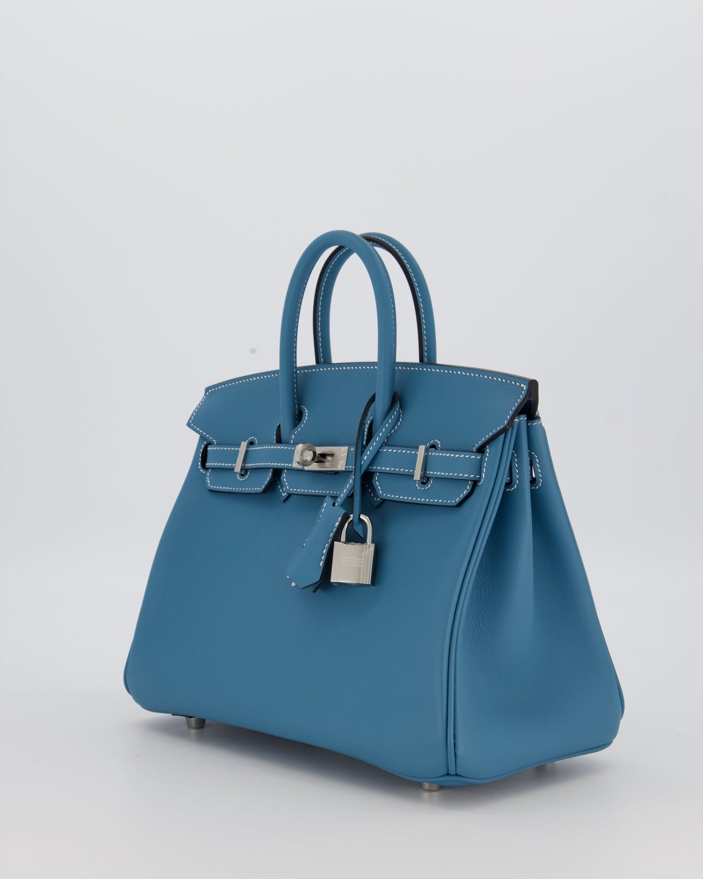 *RARE* Hermes Birkin 25 Retourne Bag in Bleu Jean Swift Leather with Palladium Hardware