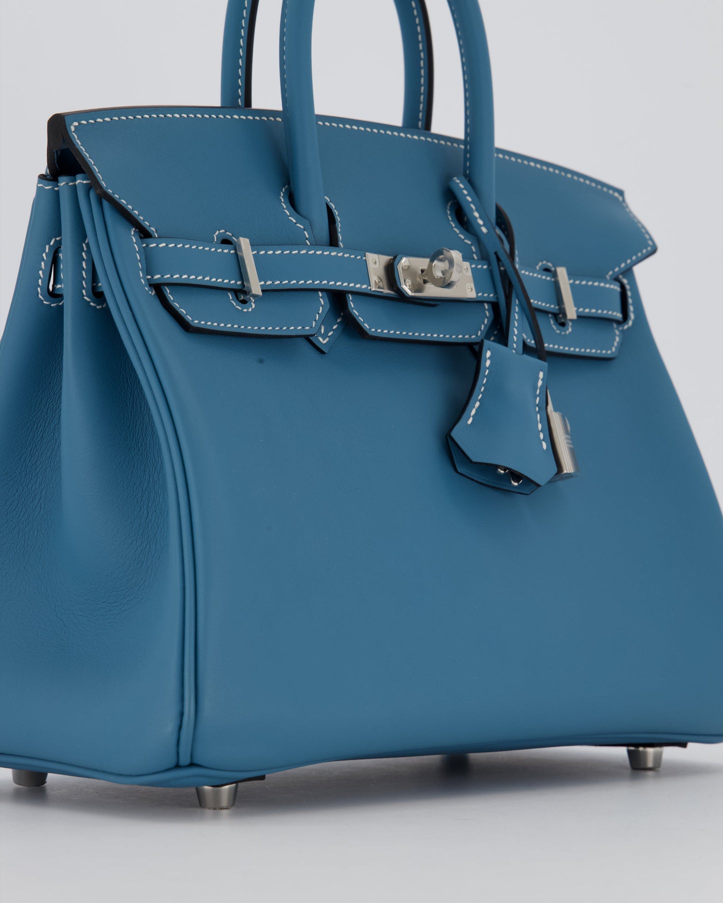 *RARE* Hermes Birkin 25 Retourne Bag in Bleu Jean Swift Leather with Palladium Hardware