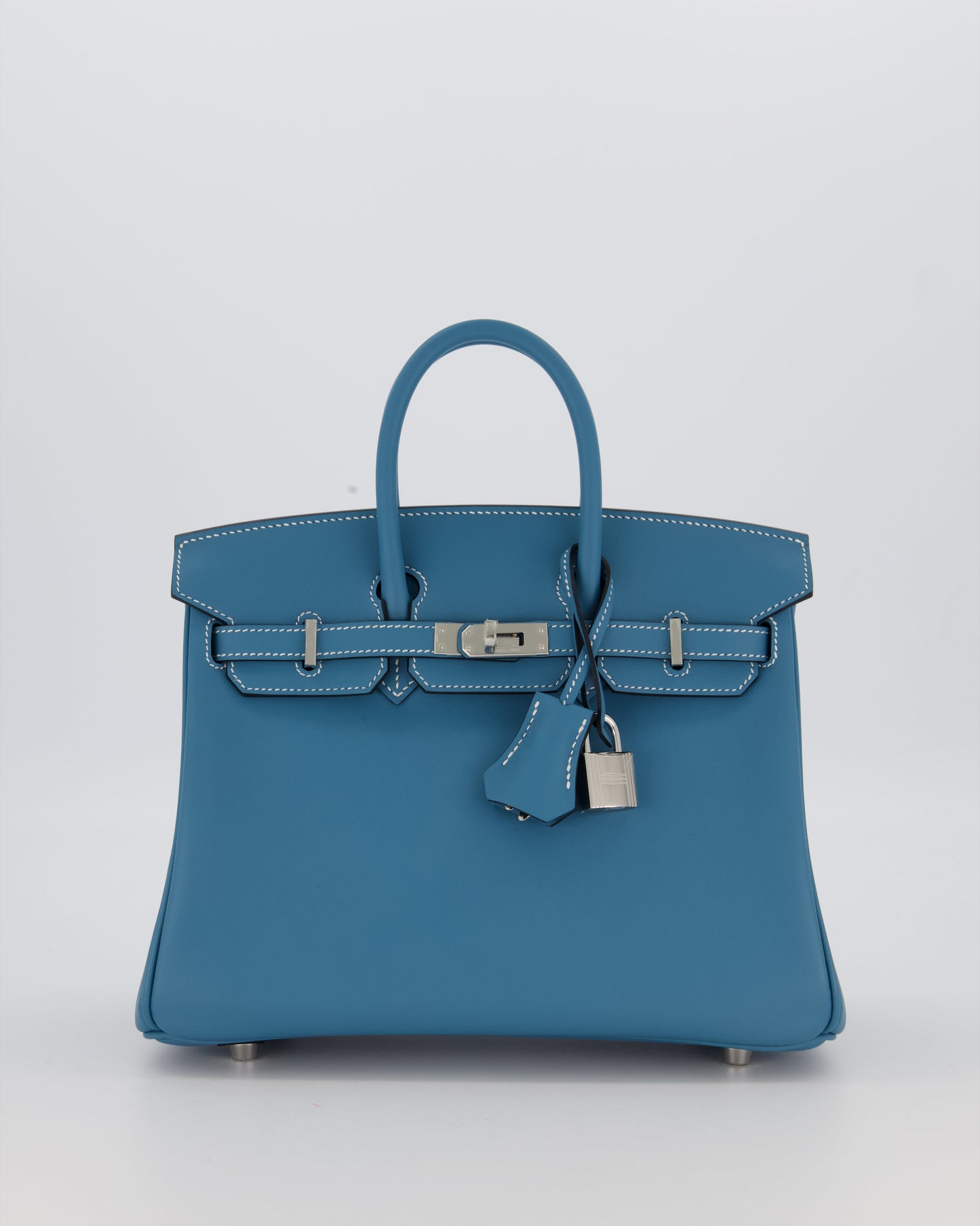 *RARE* Hermes Birkin 25 Retourne Bag in Bleu Jean Swift Leather with Palladium Hardware