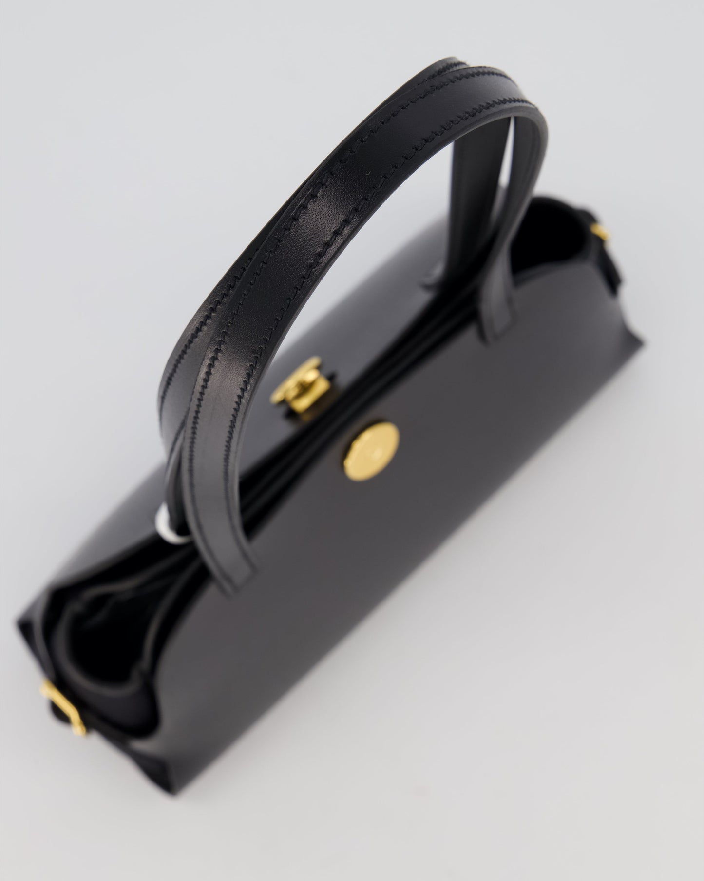 Hermes Tablier Sellier Bag in Noir Hunter Cowhide, Noir Swift Leather and Noir Militaire Canvas with Gold Hardware