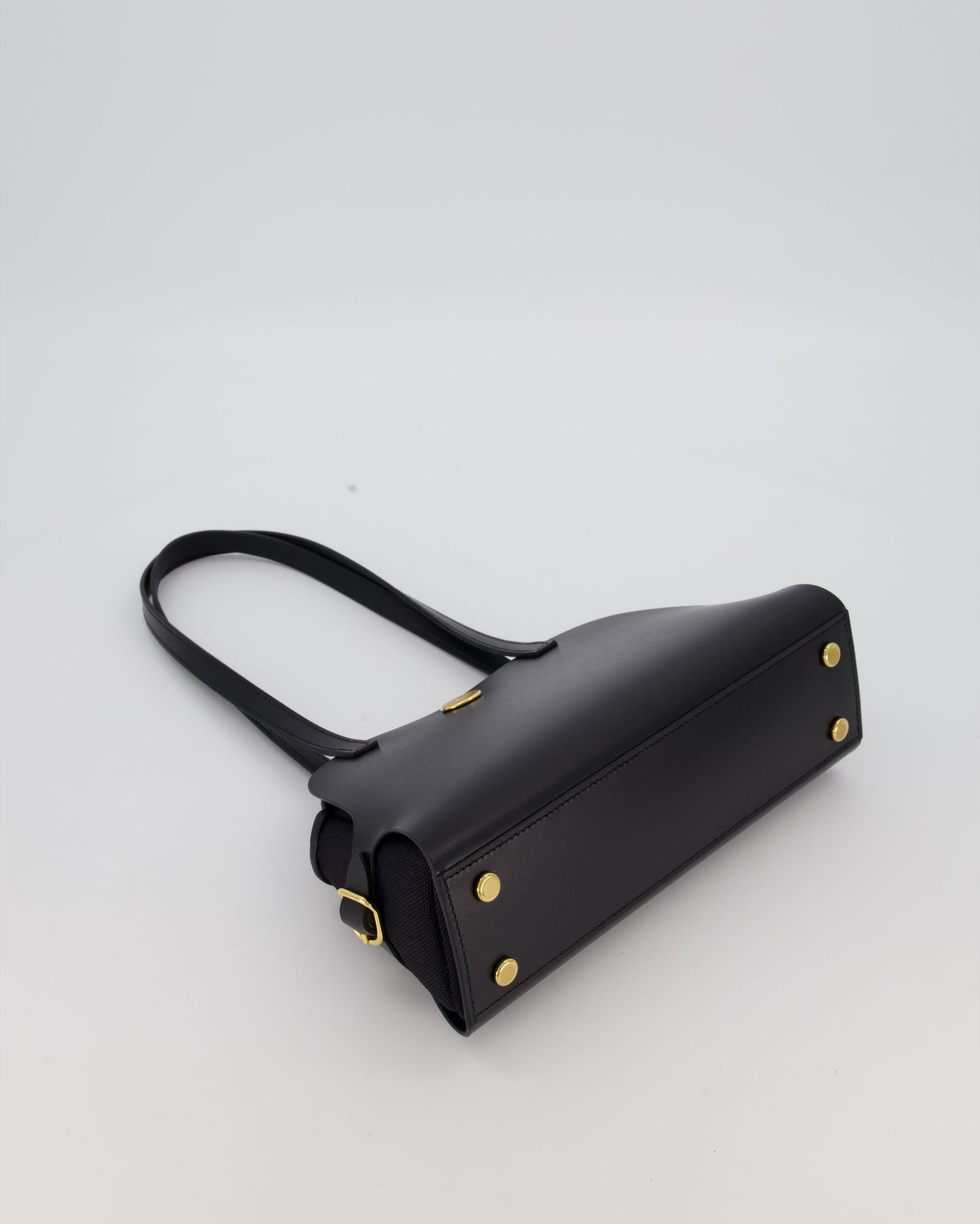 Hermes Tablier Sellier Bag in Noir Hunter Cowhide, Noir Swift Leather and Noir Militaire Canvas with Gold Hardware