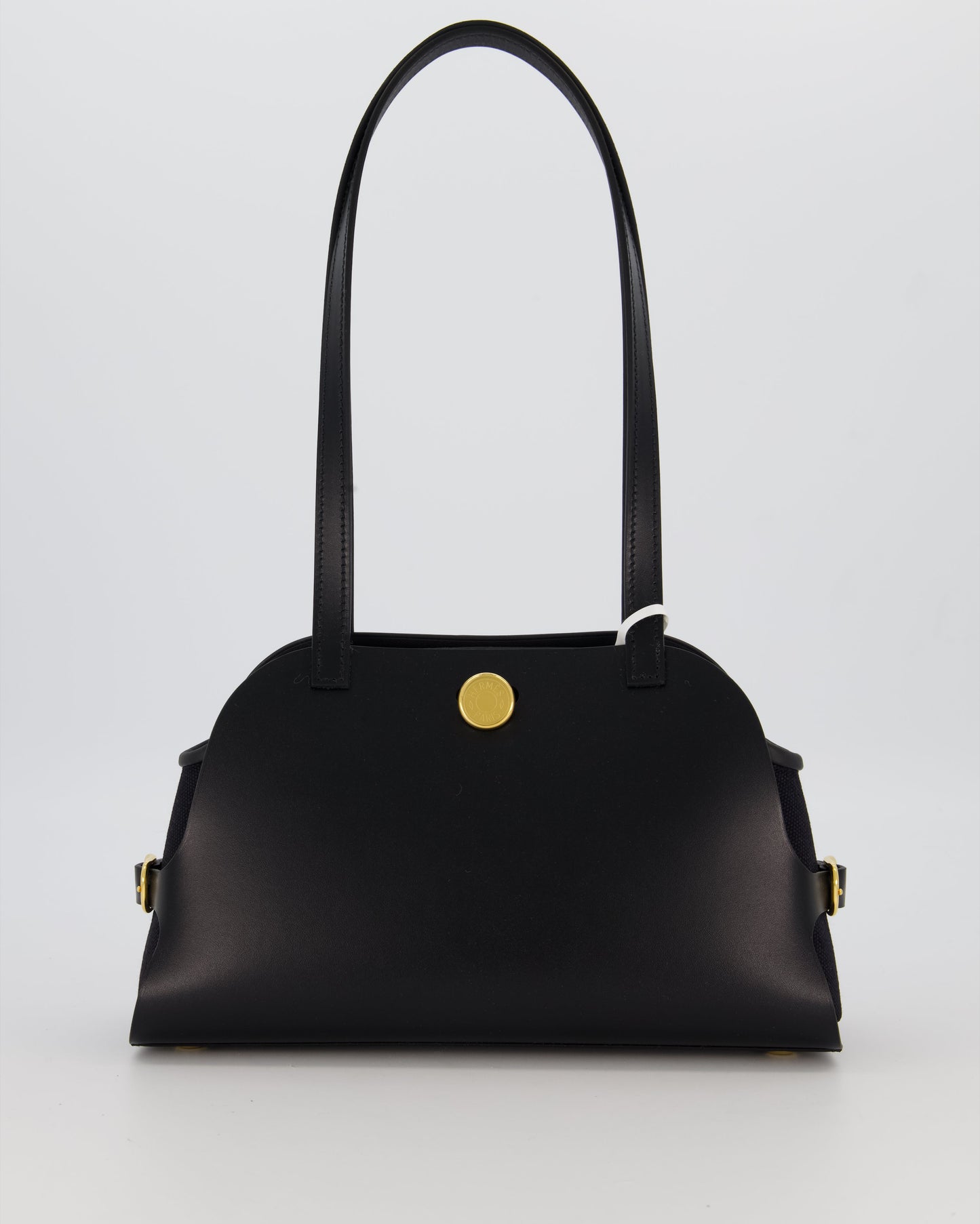 Hermes Tablier Sellier Bag in Noir Hunter Cowhide, Noir Swift Leather and Noir Militaire Canvas with Gold Hardware