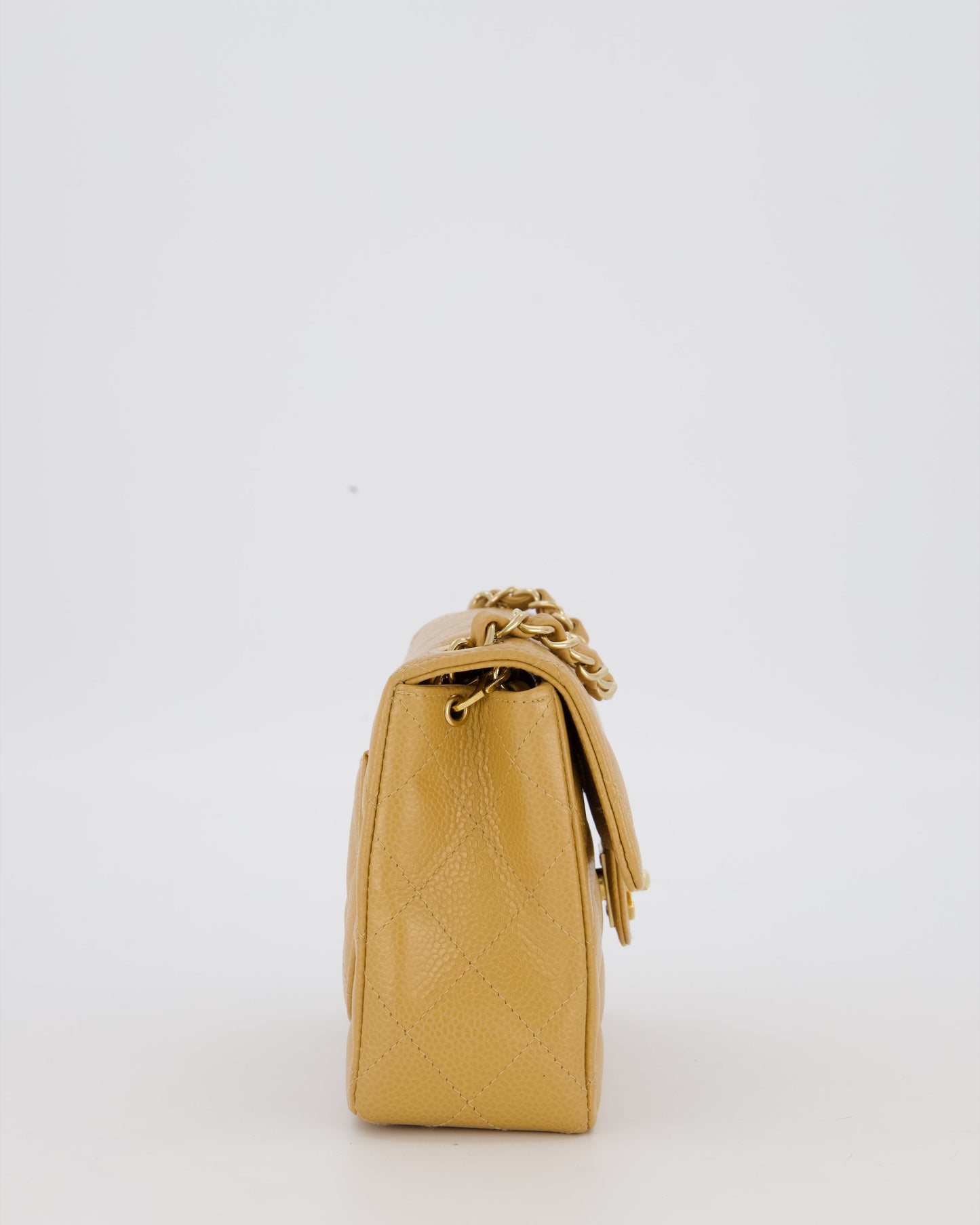 Chanel Vintage Mini Square Single Flap Bag In Caramel Caviar Leather With 24K Gold Hardware
