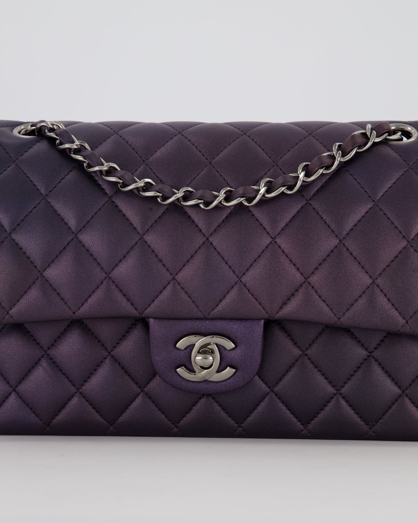 Chanel Purple Iridescent Medium Classic Double Flap Bag in Lambskin Leather with Ruthenium Hardware