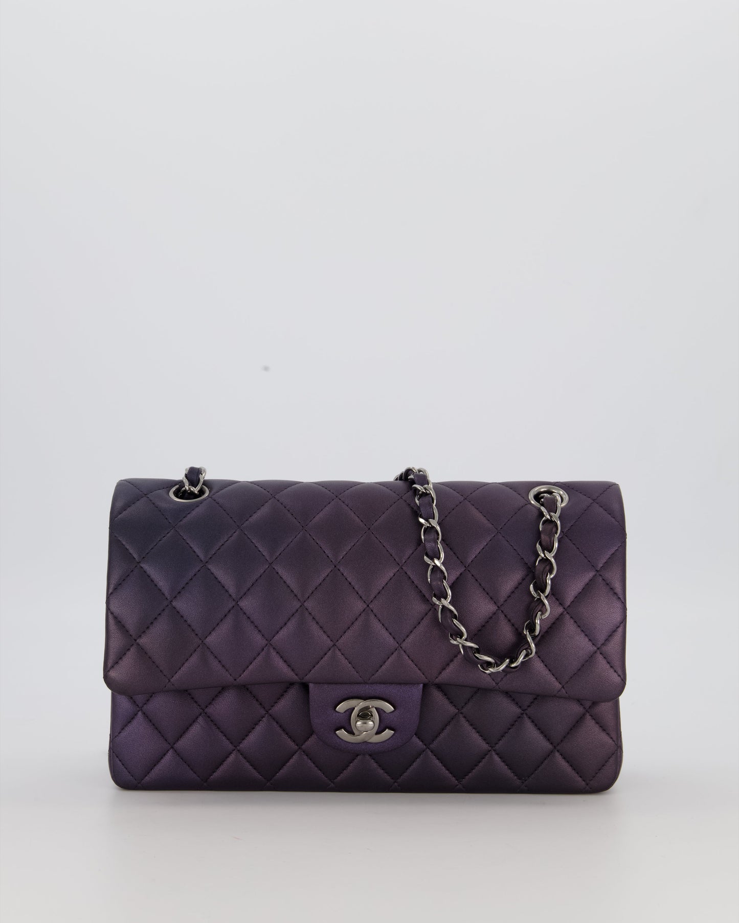Chanel Purple Iridescent Medium Classic Double Flap Bag in Lambskin Leather with Ruthenium Hardware