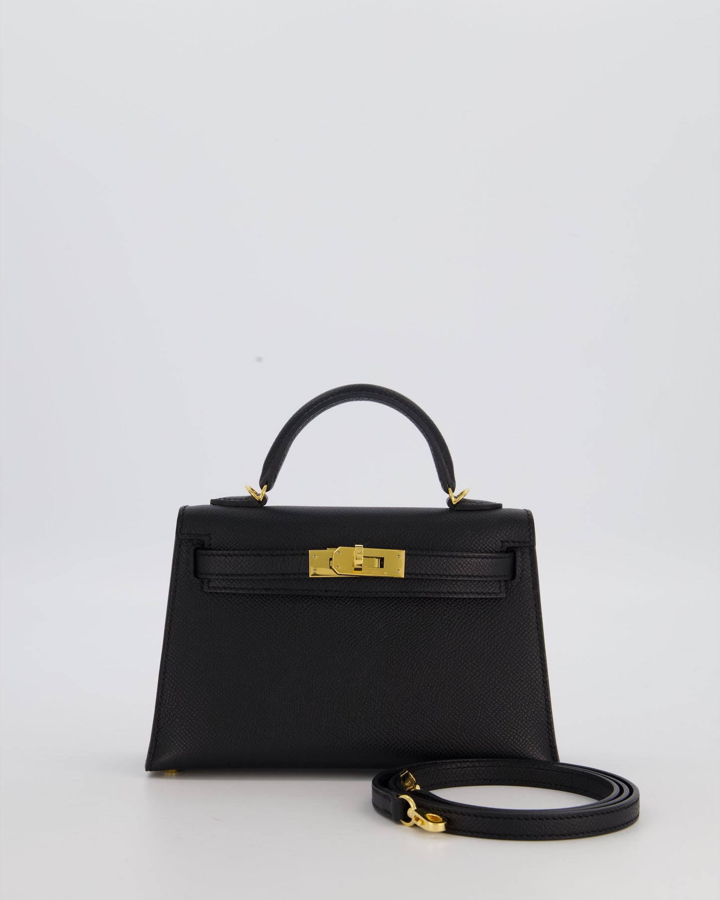 Hermes Mini Kelly II Sellier Bag Black Epsom Leather with Gold Hardware