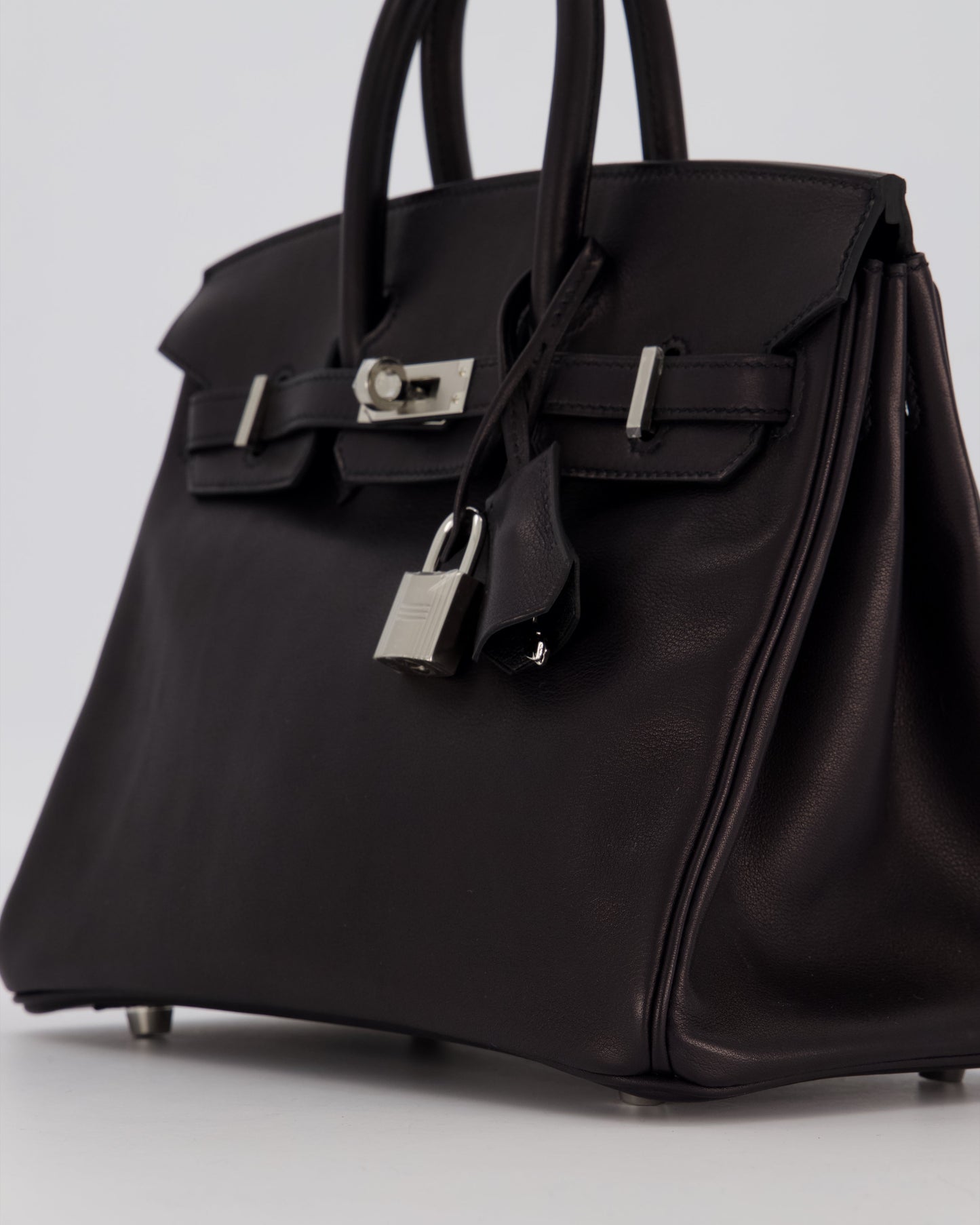 Hermes Birkin 25 Retourne Bag in Noir Volupto Leather with Palladium Hardware