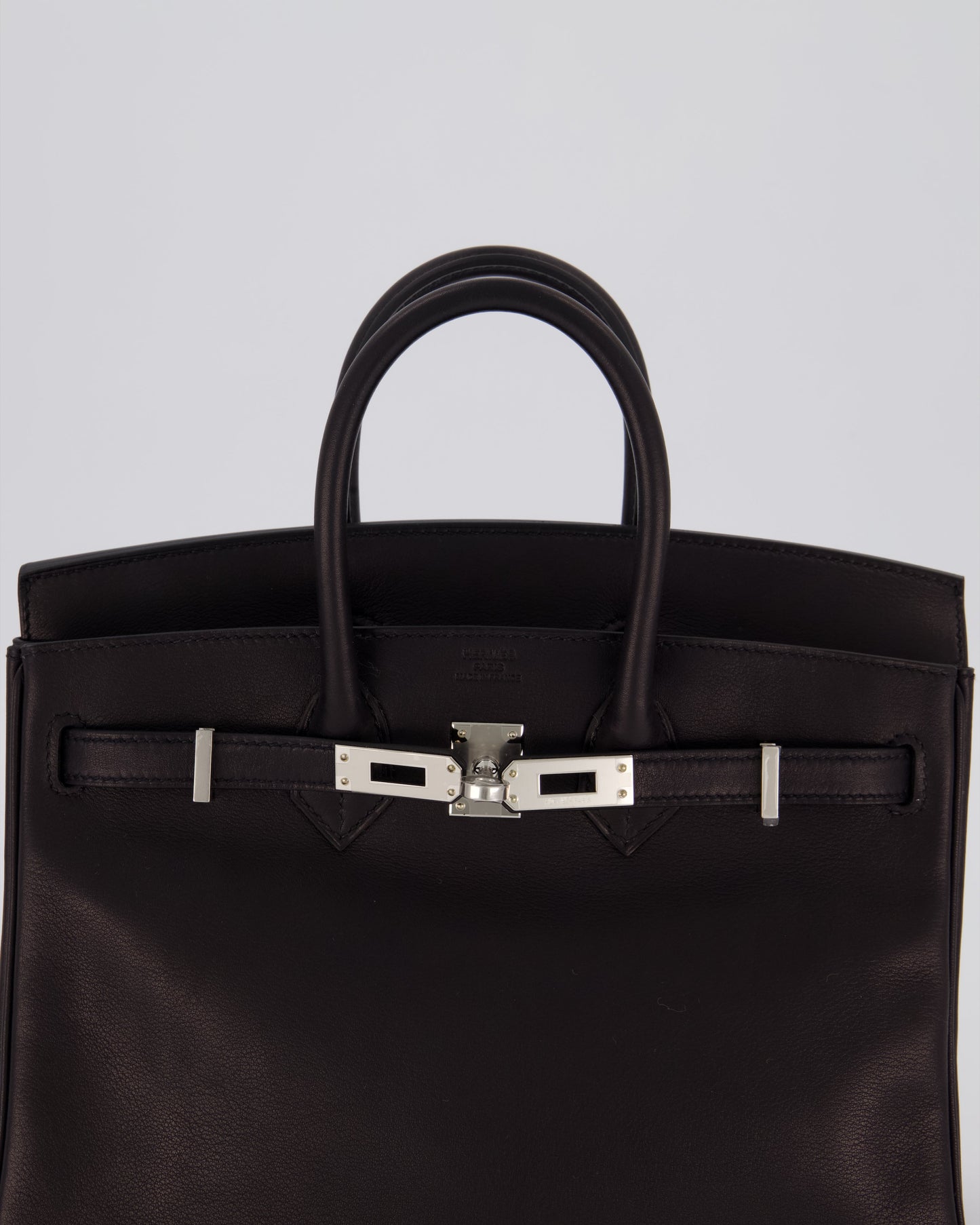 Hermes Birkin 25 Retourne Bag in Noir Volupto Leather with Palladium Hardware