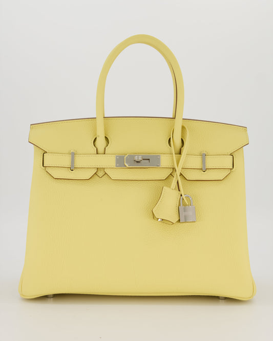 Hermes Birkin 30 Retourne Bag in Jaune Poussin Togo Leather with Palladium Hardware