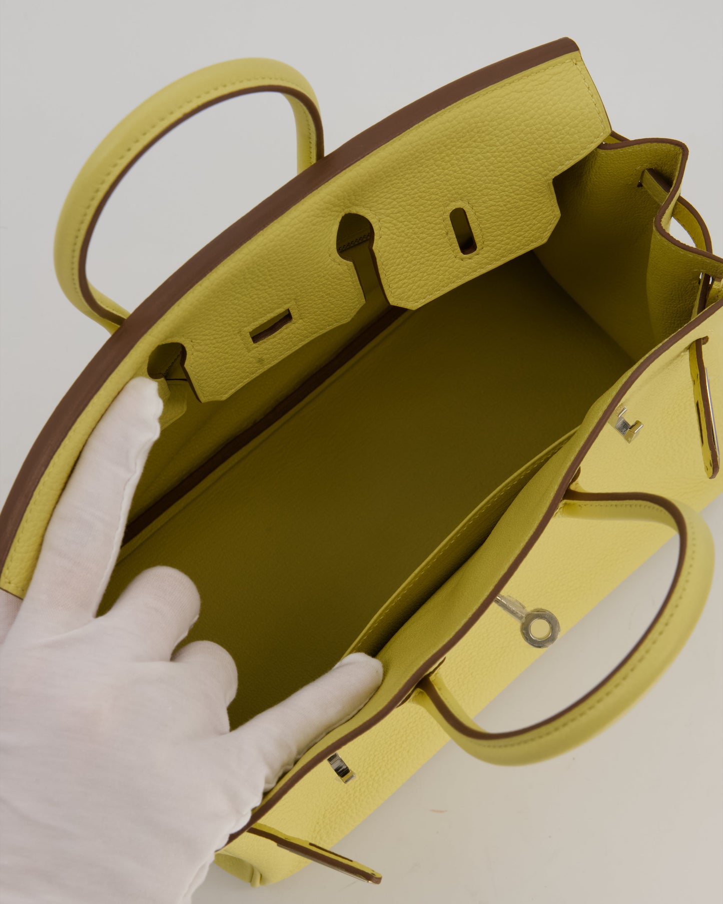 Hermes Birkin 25 Retourne Bag in Jaune Poussin Togo Leather with Palladium Hardware