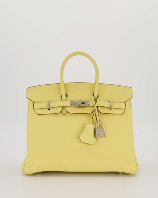 Hermes Birkin 25 Retourne Bag in Jaune Poussin Togo Leather with Palladium Hardware