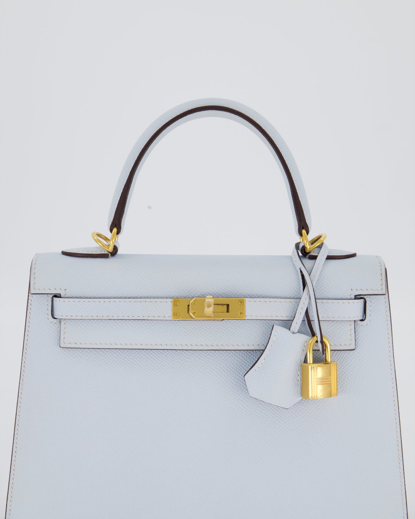 Hermes Kelly 25 Sellier Bag in Bleu Brume Epsom Leather with Gold Hardware