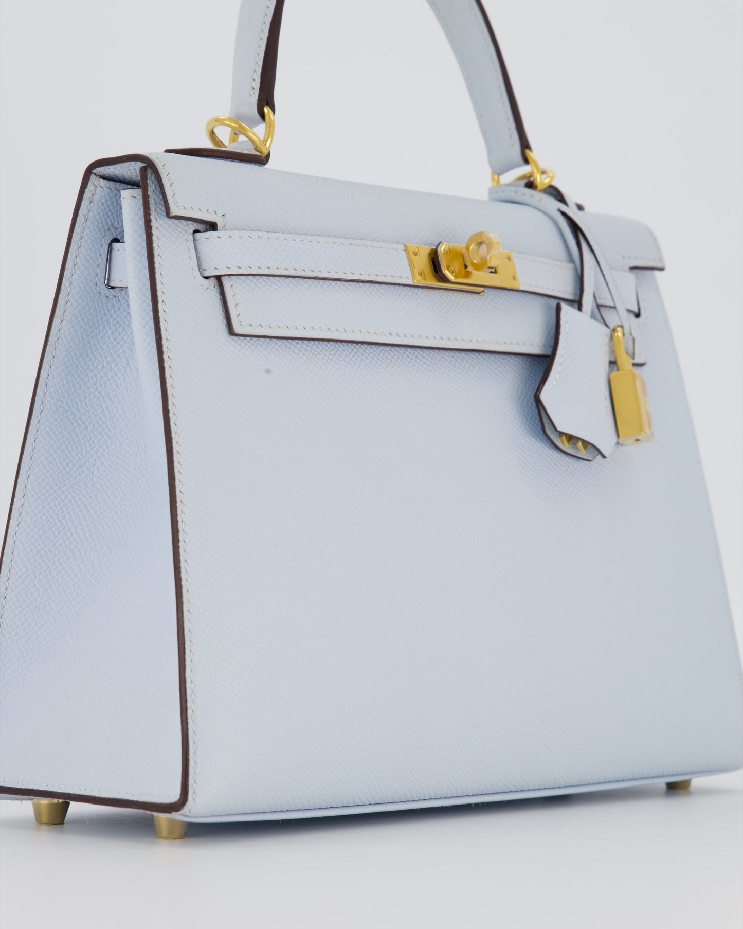 Hermes Kelly 25 Sellier Bag in Bleu Brume Epsom Leather with Gold Hardware