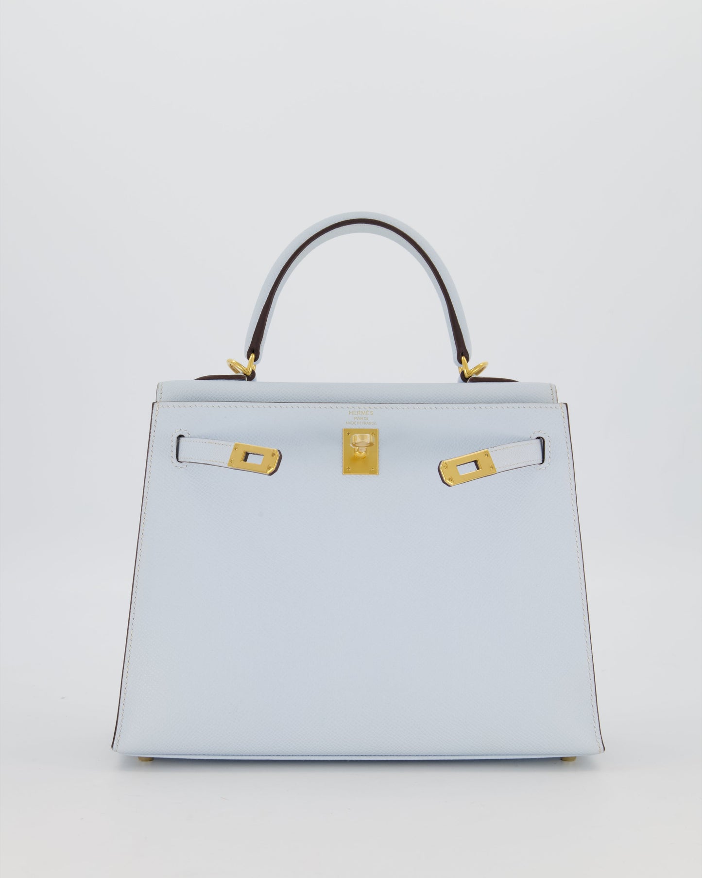 Hermes Kelly 25 Sellier Bag in Bleu Brume Epsom Leather with Gold Hardware