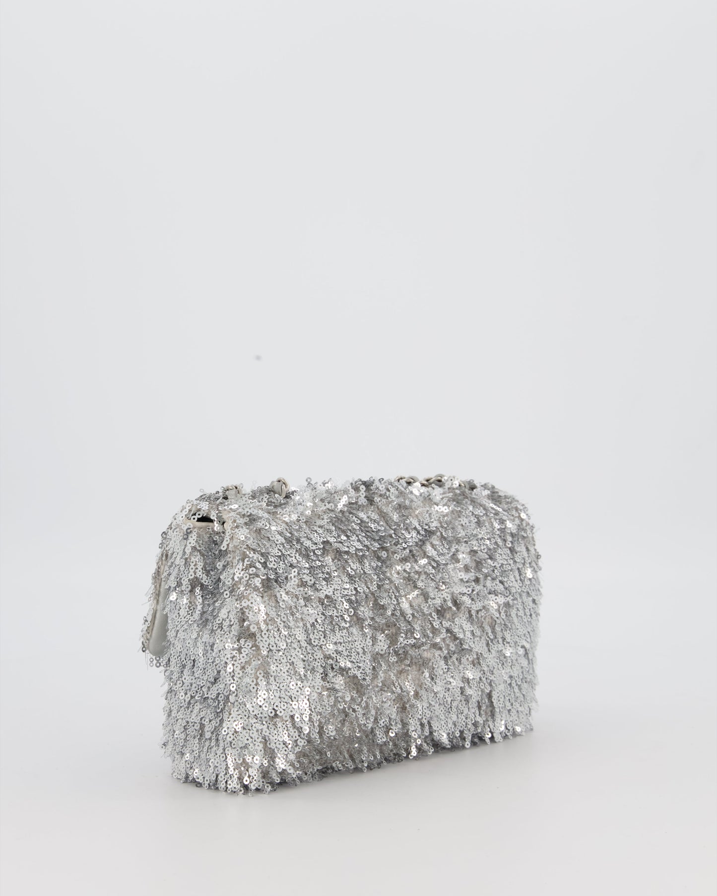 Chanel 25/S Mini Flap Bag in Silver Sequins with Silver Hardware