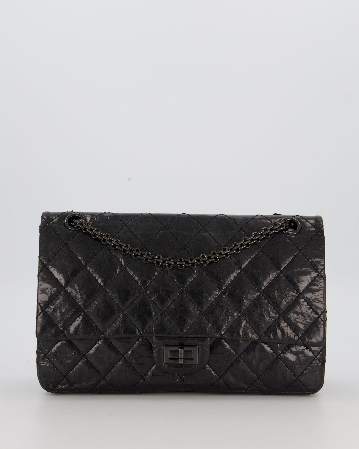 Chanel Black Reissue 226 Medium Double Flap Bag in Patent Leather with So Black Hardware
