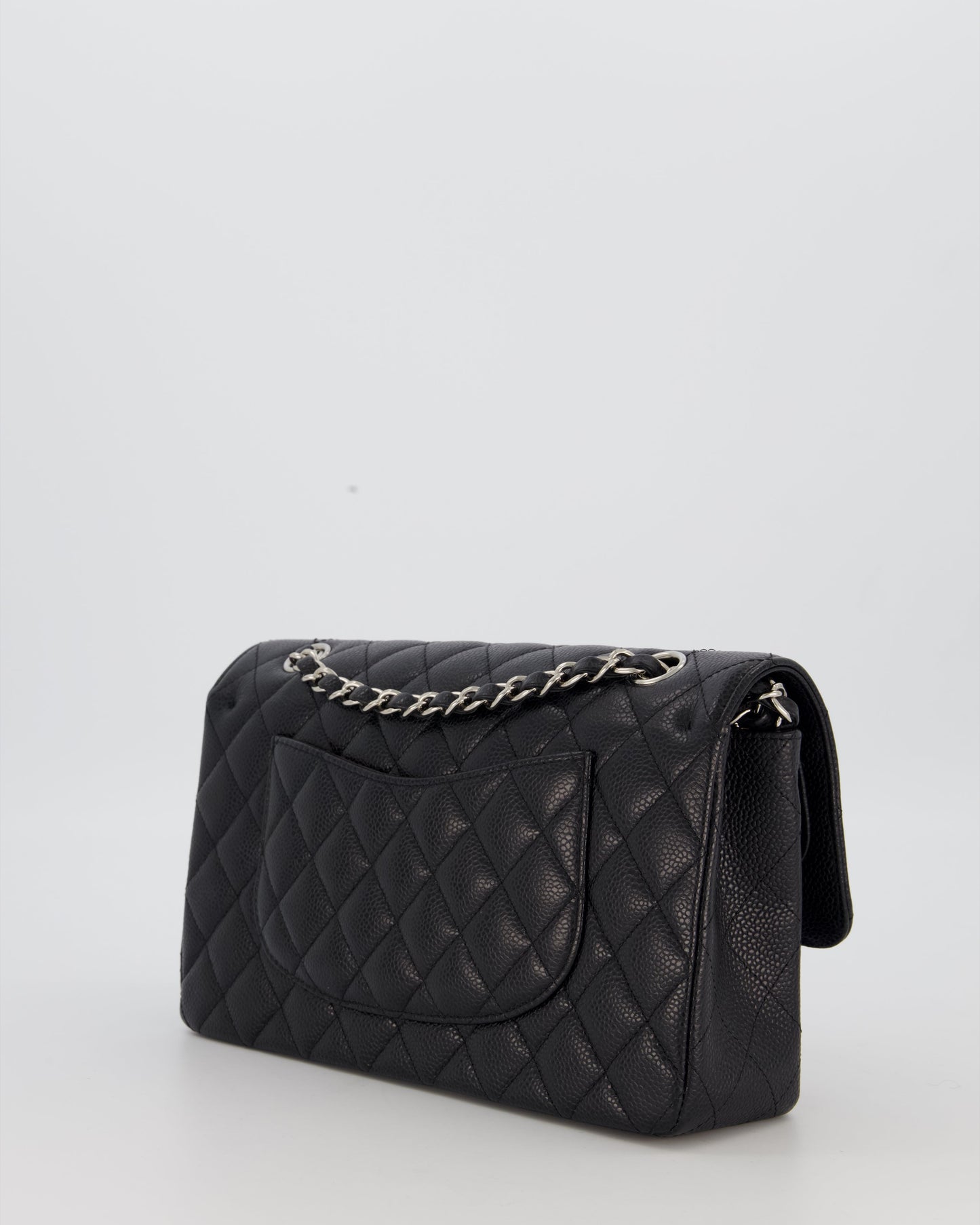 Chanel Black Classic Medium Double Flap Bag in Caviar Leather with Silver Hardware
