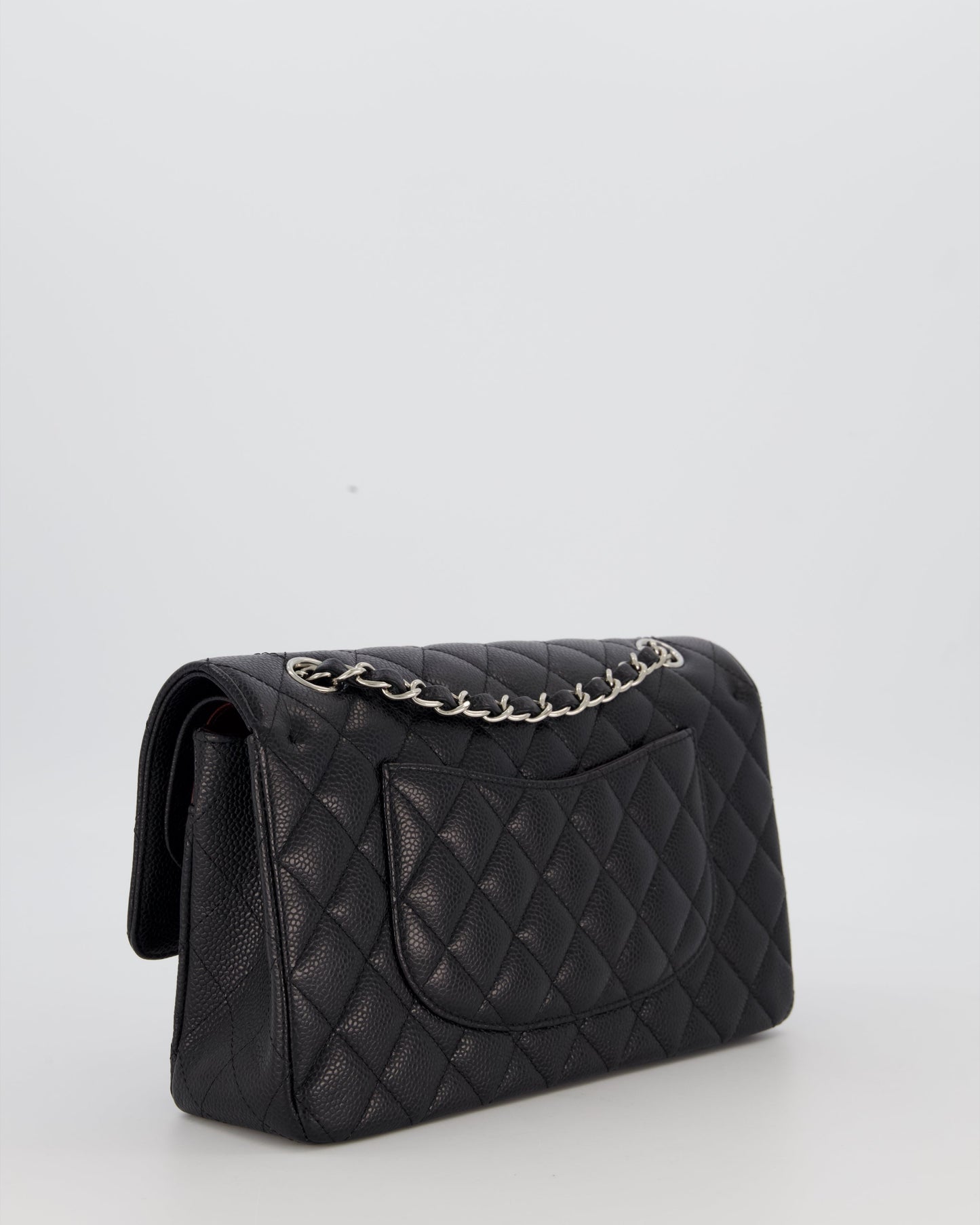 Chanel Black Classic Medium Double Flap Bag in Caviar Leather with Silver Hardware