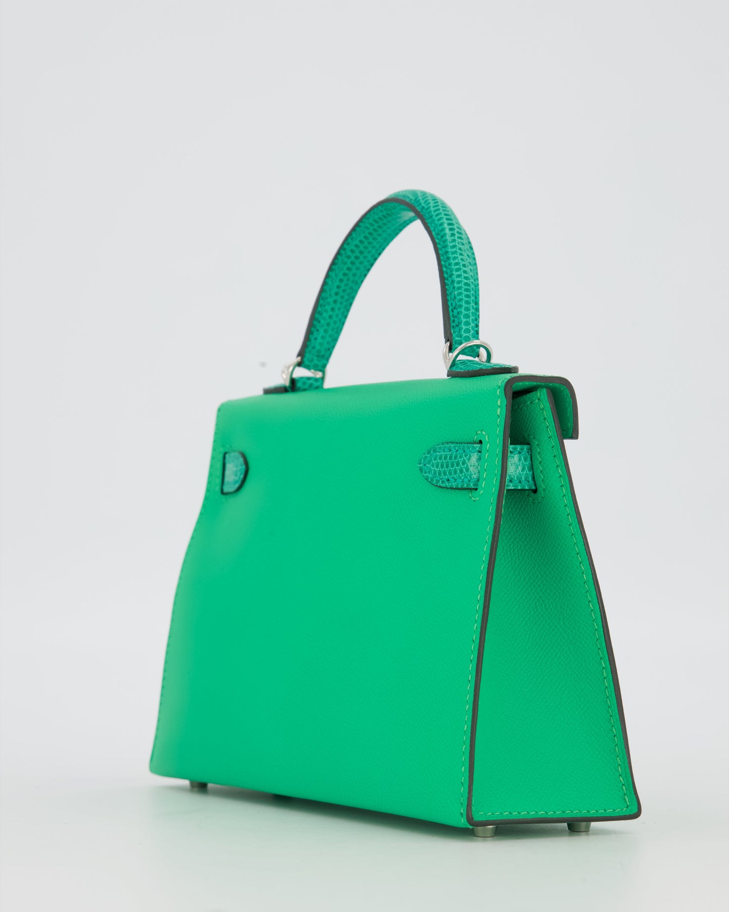 *RARE* Hermes Mini Kelly II 20 Touch Bag in Vert Comics Madame and Vert Jade Niloticus Lizard Leather with Palladium Hardware