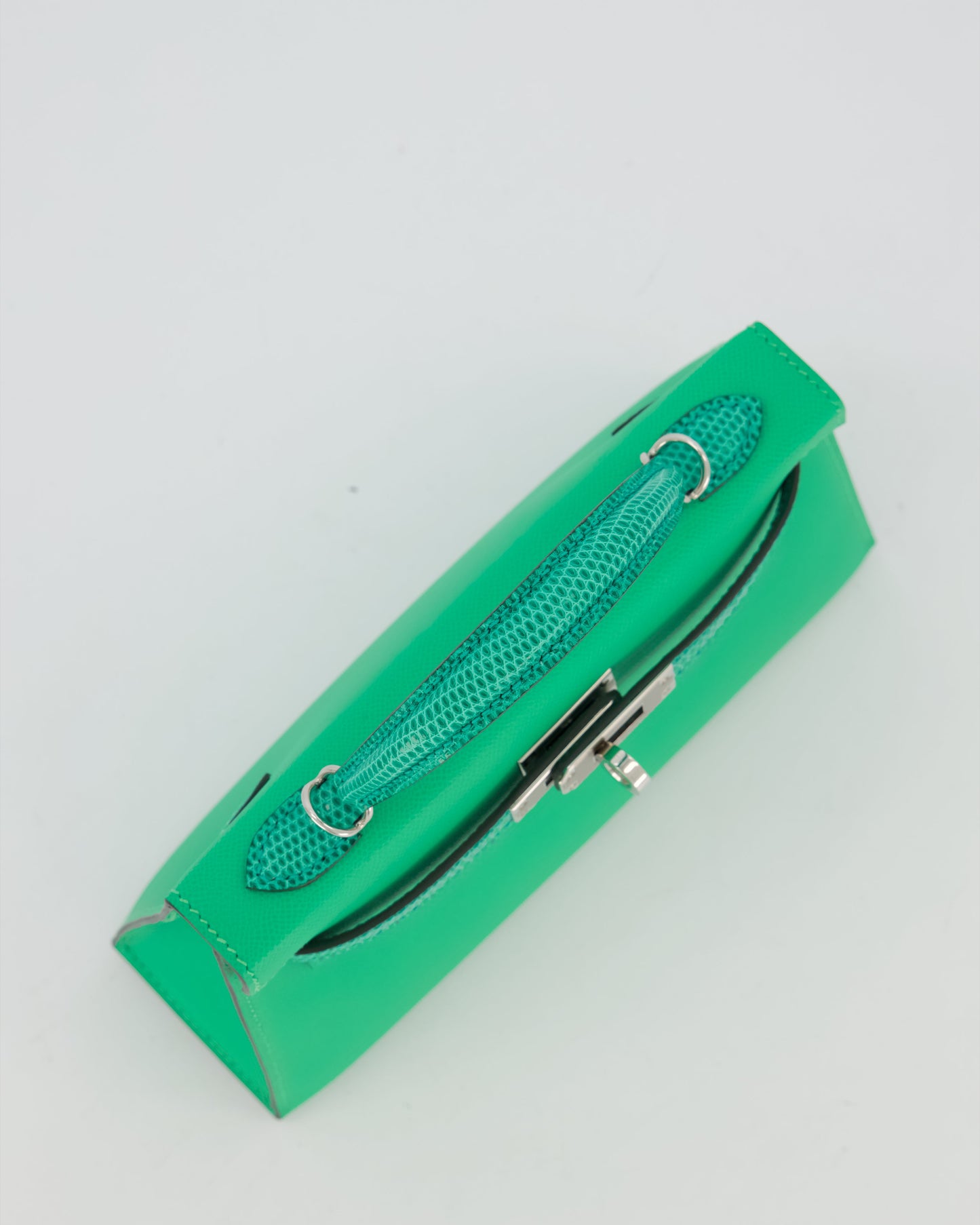 *RARE* Hermes Mini Kelly II 20 Touch Bag in Vert Comics Madame and Vert Jade Niloticus Lizard Leather with Palladium Hardware