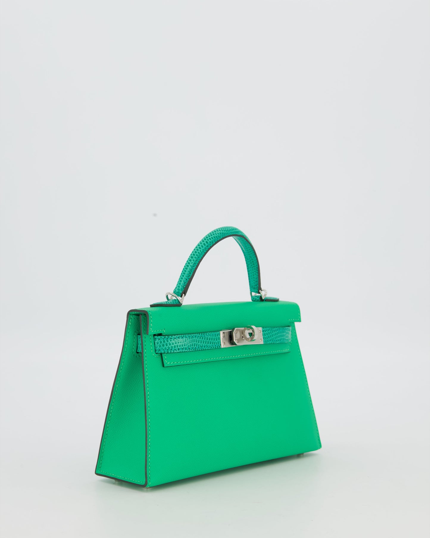 *RARE* Hermes Mini Kelly II 20 Touch Bag in Vert Comics Madame and Vert Jade Niloticus Lizard Leather with Palladium Hardware