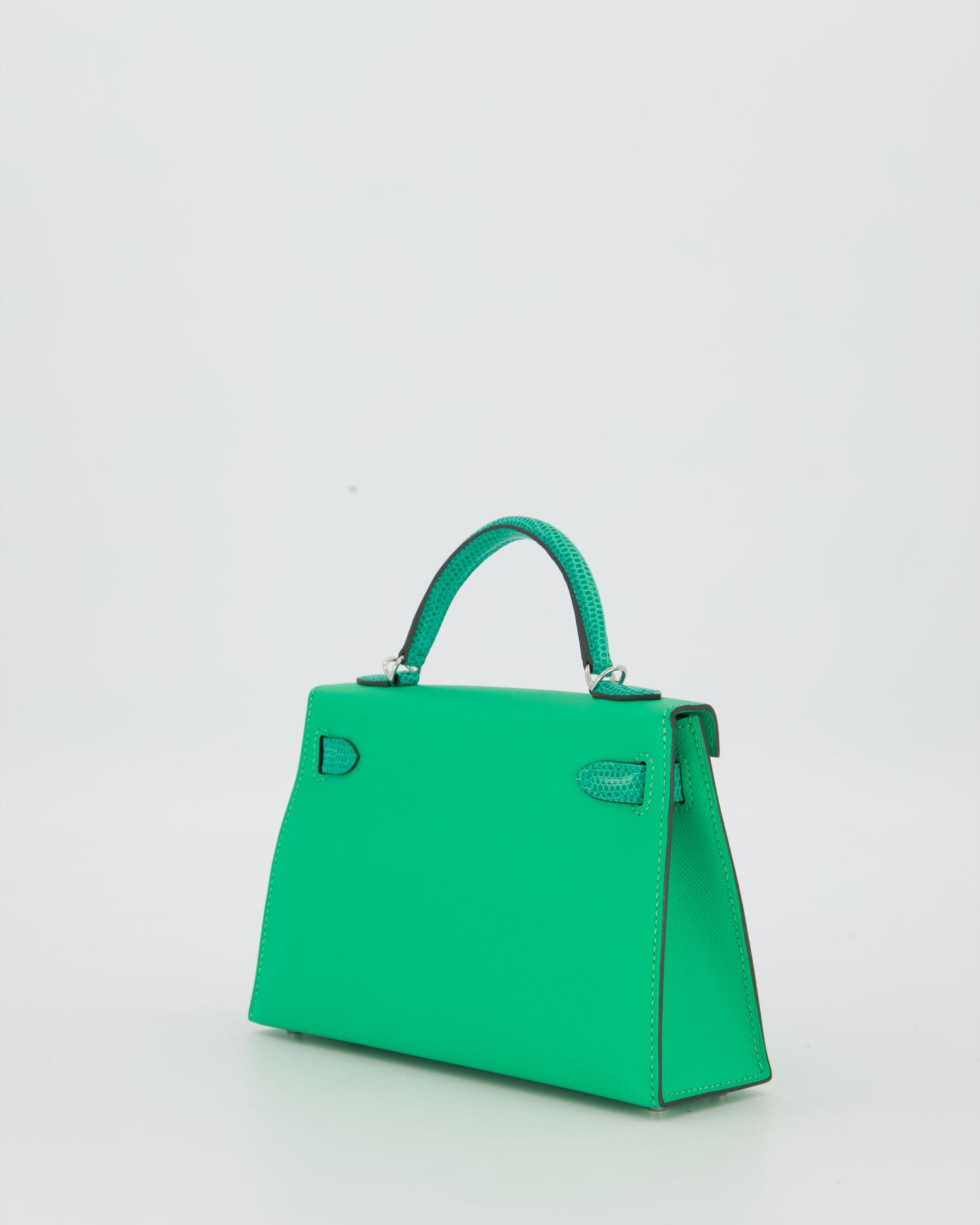 *RARE* Hermes Mini Kelly II 20 Touch Bag in Vert Comics Madame and Vert Jade Niloticus Lizard Leather with Palladium Hardware