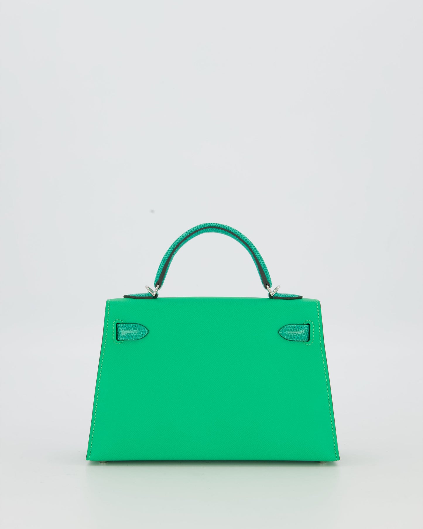 *RARE* Hermes Mini Kelly II 20 Touch Bag in Vert Comics Madame and Vert Jade Niloticus Lizard Leather with Palladium Hardware