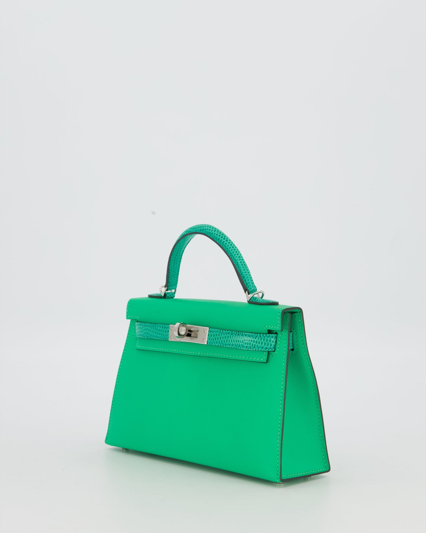 *RARE* Hermes Mini Kelly II 20 Touch Bag in Vert Comics Madame and Vert Jade Niloticus Lizard Leather with Palladium Hardware