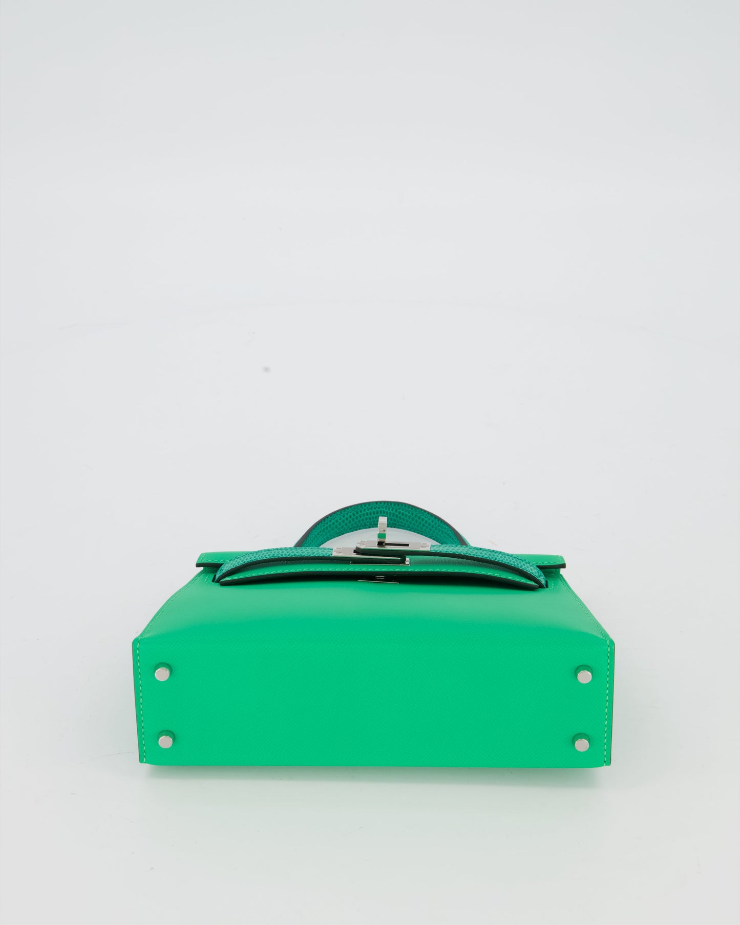 *RARE* Hermes Mini Kelly II 20 Touch Bag in Vert Comics Madame and Vert Jade Niloticus Lizard Leather with Palladium Hardware