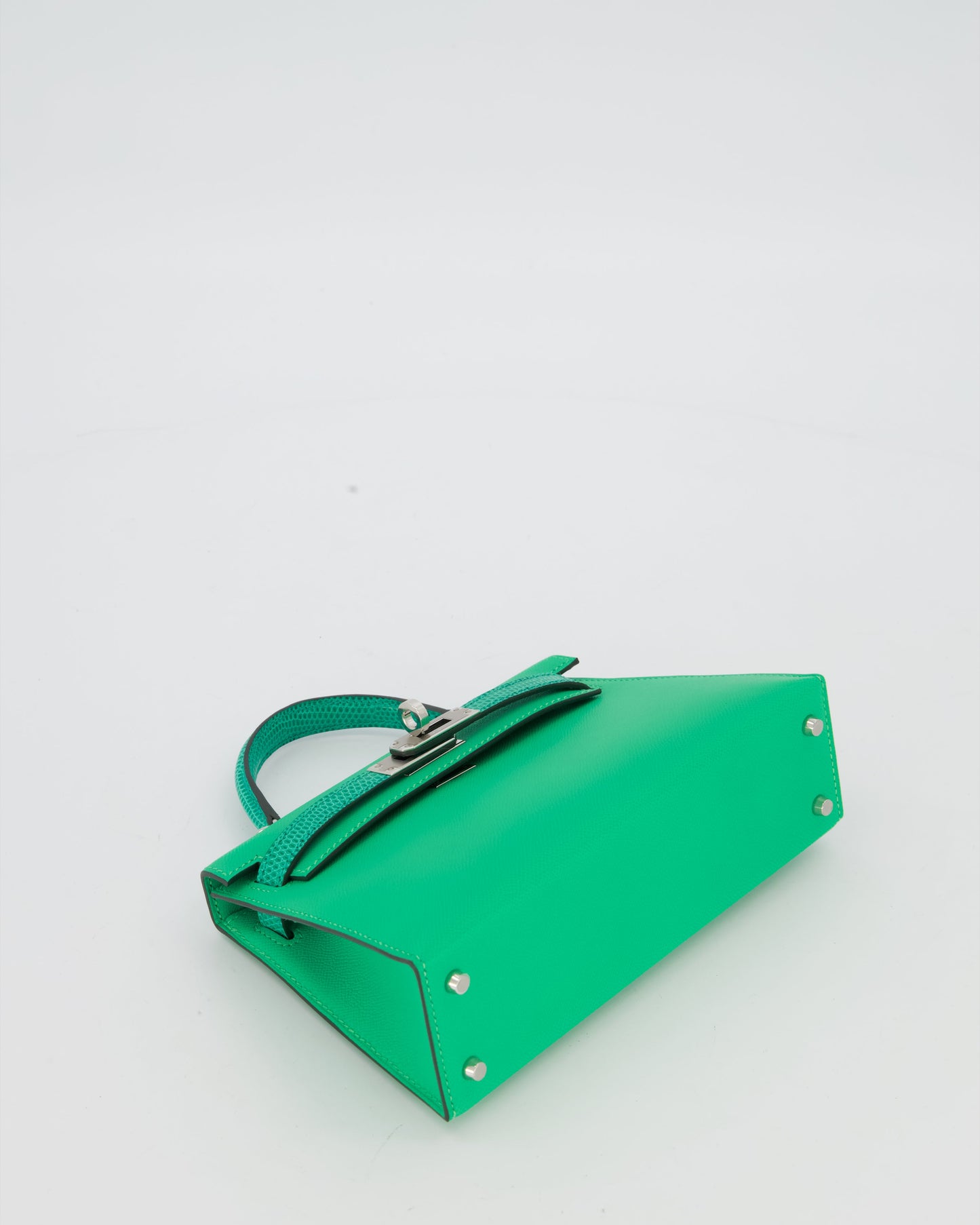 *RARE* Hermes Mini Kelly II 20 Touch Bag in Vert Comics Madame and Vert Jade Niloticus Lizard Leather with Palladium Hardware