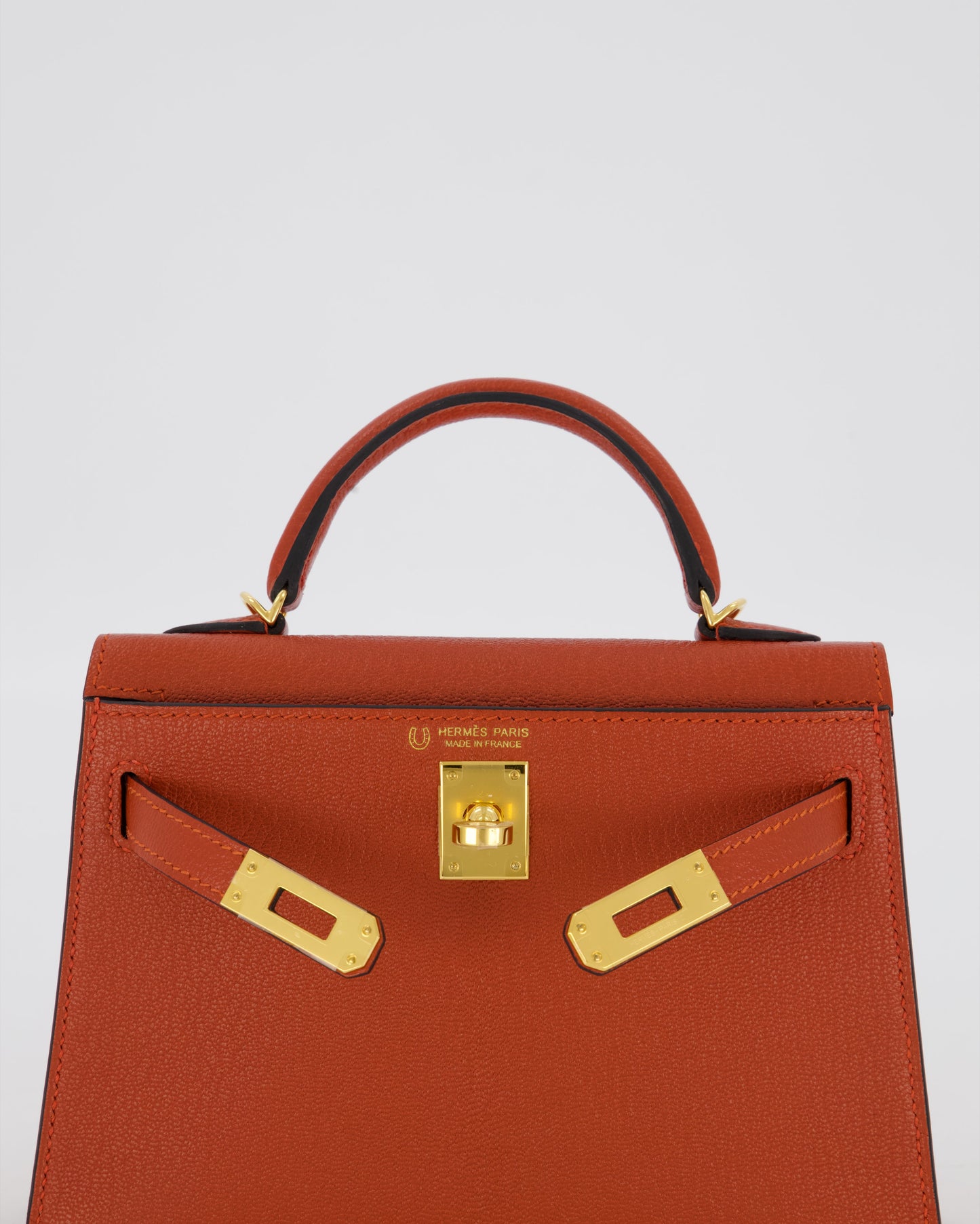 *SUPER RARE* Hermes HSS Mini Kelly II 20 Bag in Brique & Bleu Indigo Interior Chèvre Mysore Leather with Gold Hardware