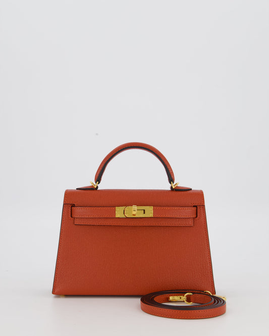 *SUPER RARE* Hermes HSS Mini Kelly II 20 Bag in Brique & Bleu Indigo Interior Chèvre Mysore Leather with Gold Hardware